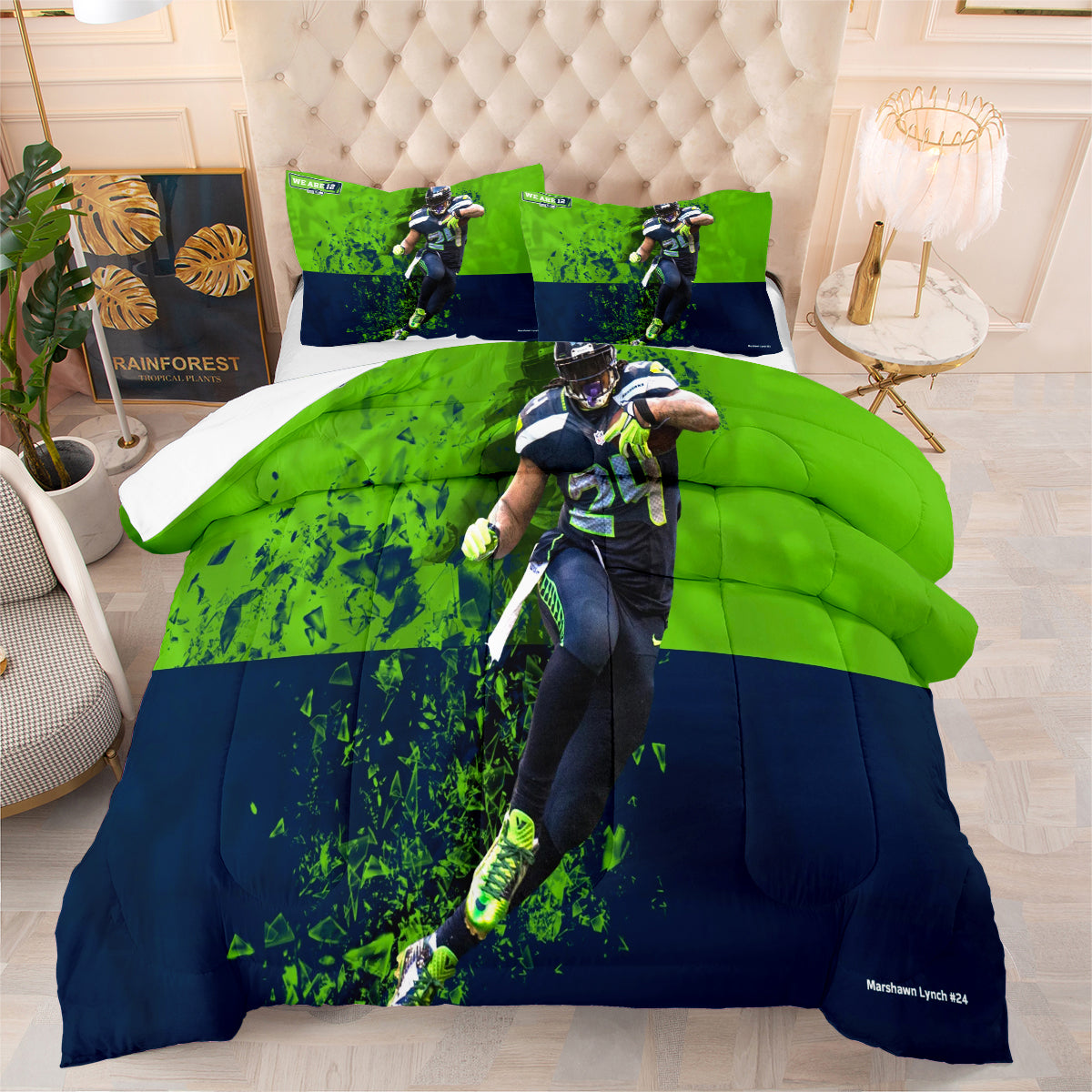 Seattle Seahawks Football Team Comforter Pillowcase Sets Blanket All Season Reversible Quilted Duvet