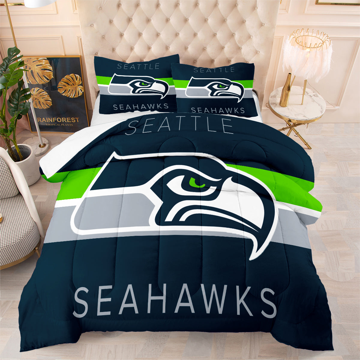 Seattle Seahawks Football Team Comforter Pillowcase Sets Blanket All Season Reversible Quilted Duvet