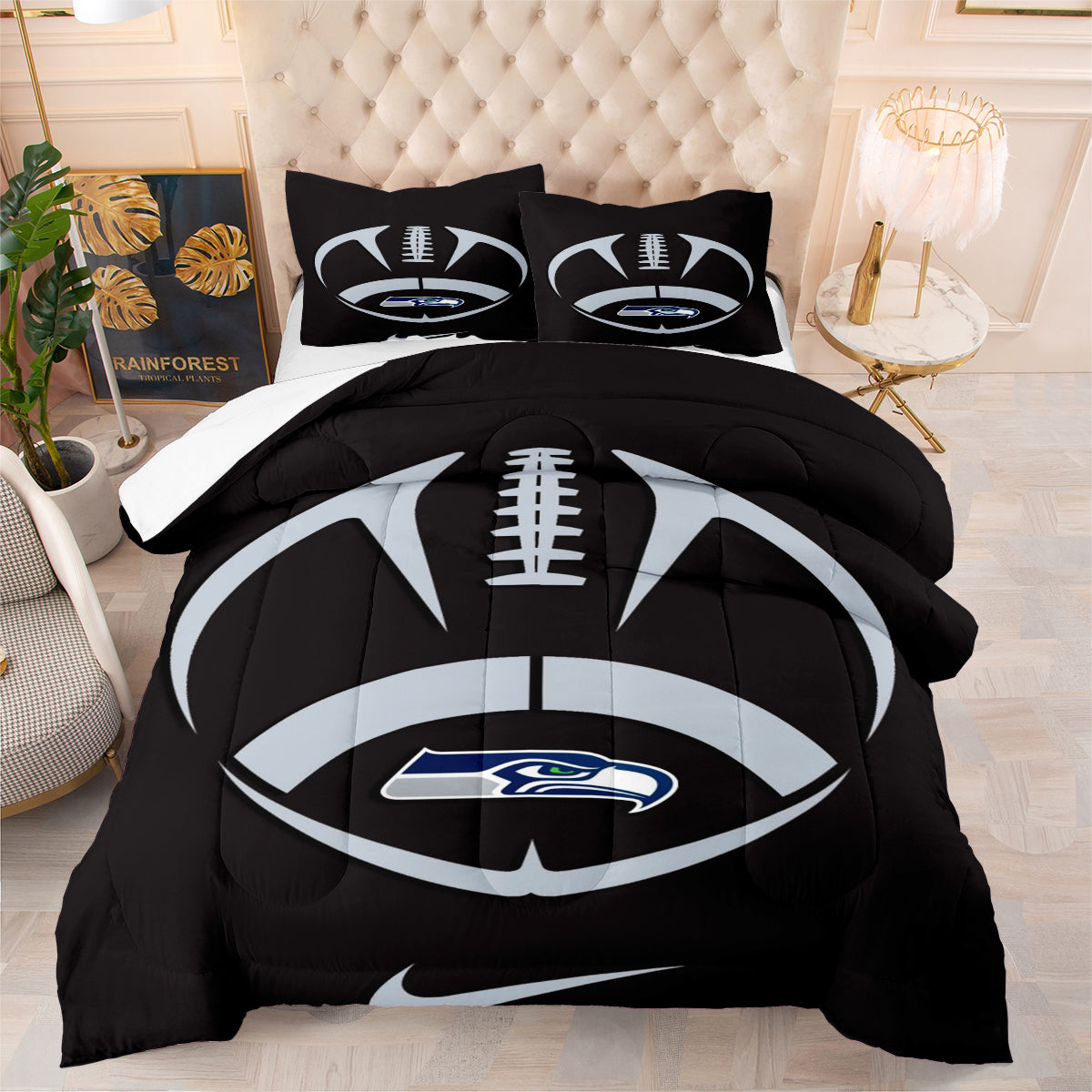 Seattle Seahawks Football Team Comforter Pillowcase Sets Blanket All Season Reversible Quilted Duvet