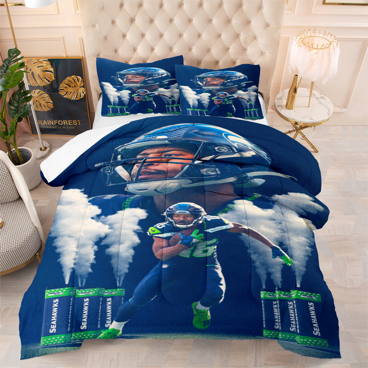 Seattle Seahawks Football Team Comforter Pillowcase Sets Blanket All Season Reversible Quilted Duvet