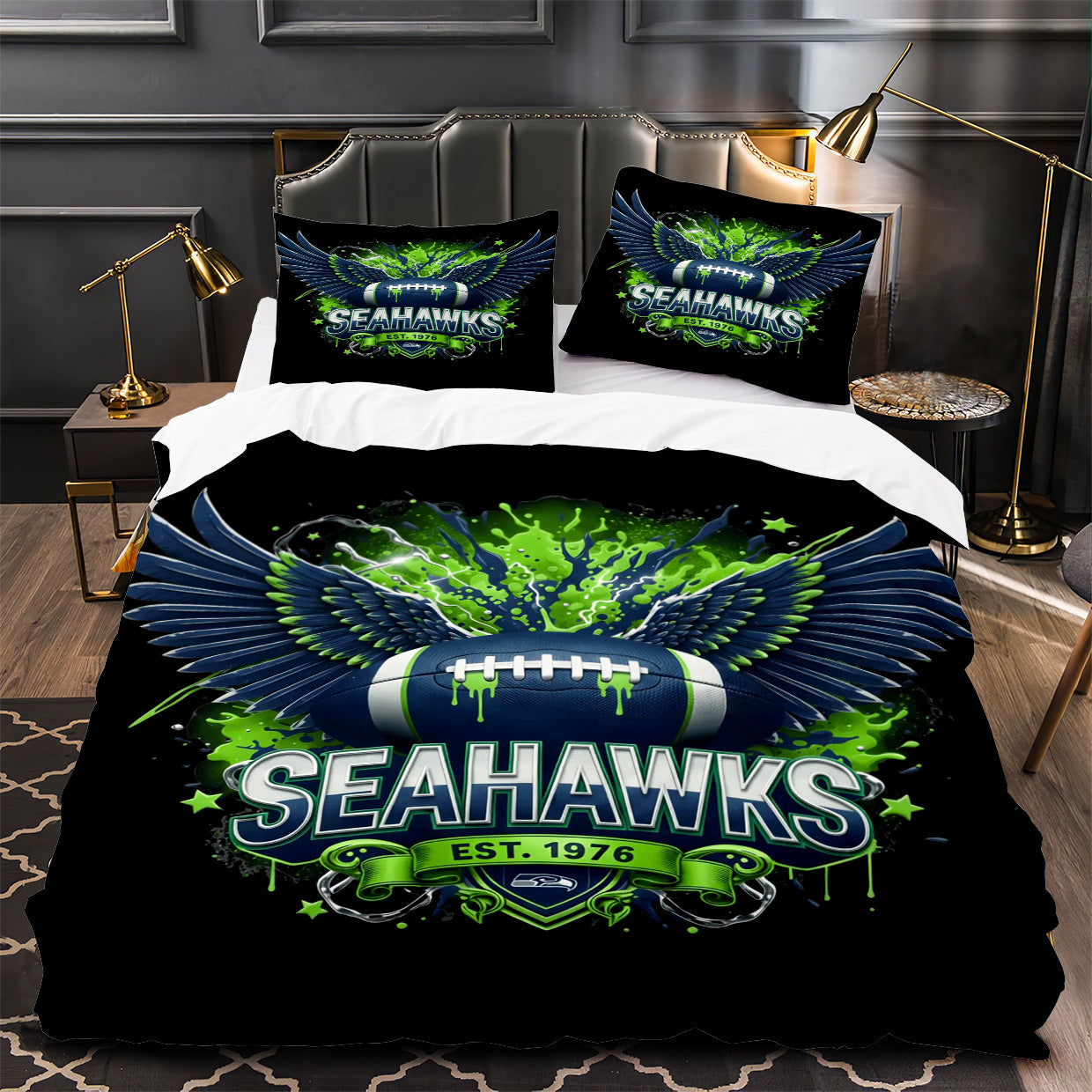 Seattle Seahawks Footbball Duvet Cover Quilt Case Pillowcase Bedding Set Without Filler