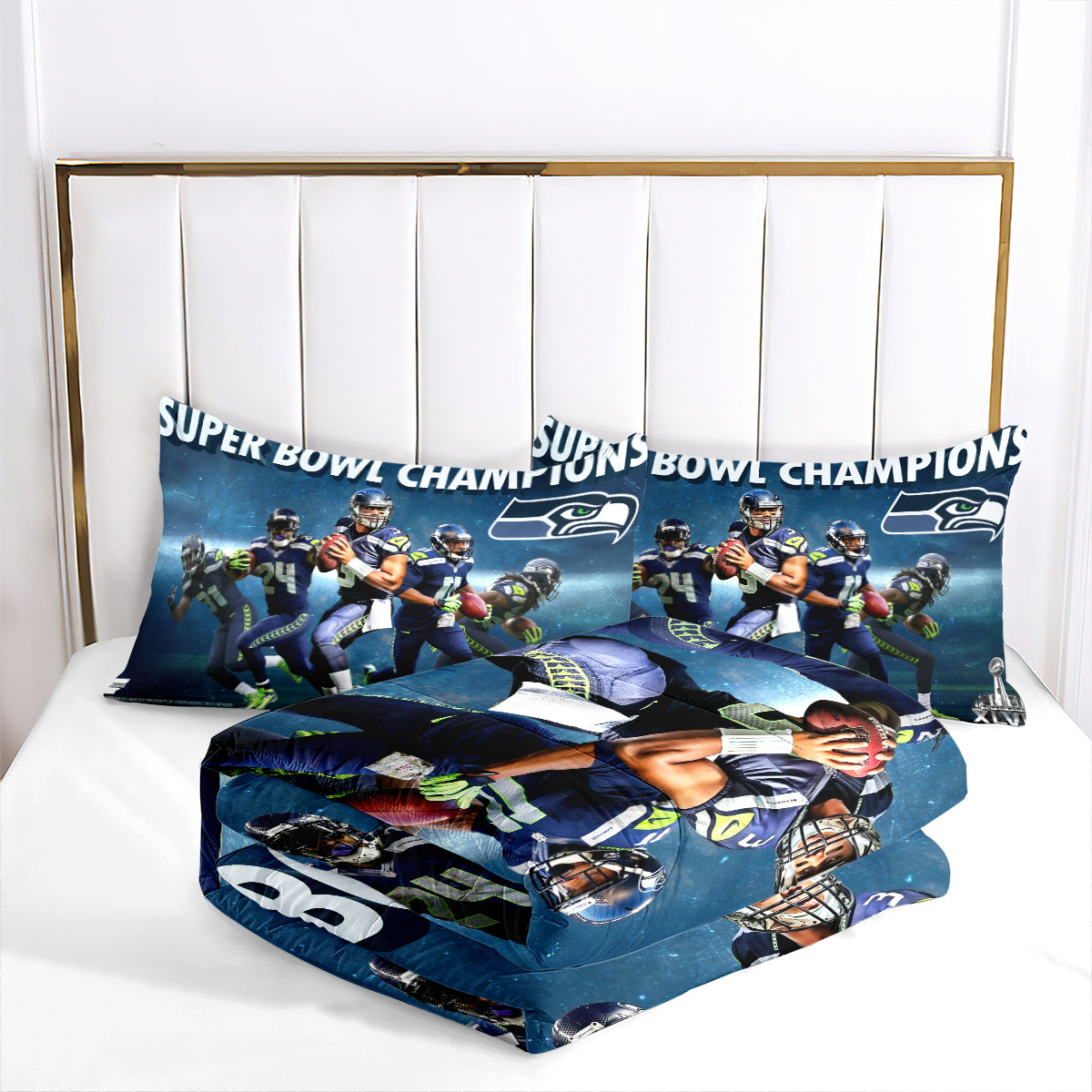 Seattle Seahawks Football Team Comforter Pillowcase Sets Blanket All Season Reversible Quilted Duvet