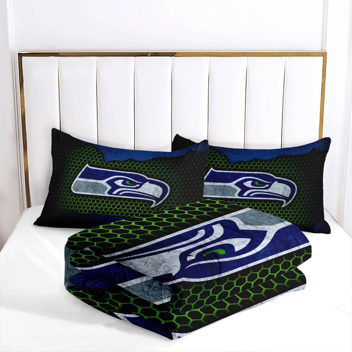 Seattle Seahawks Football Team Comforter Pillowcase Sets Blanket All Season Reversible Quilted Duvet