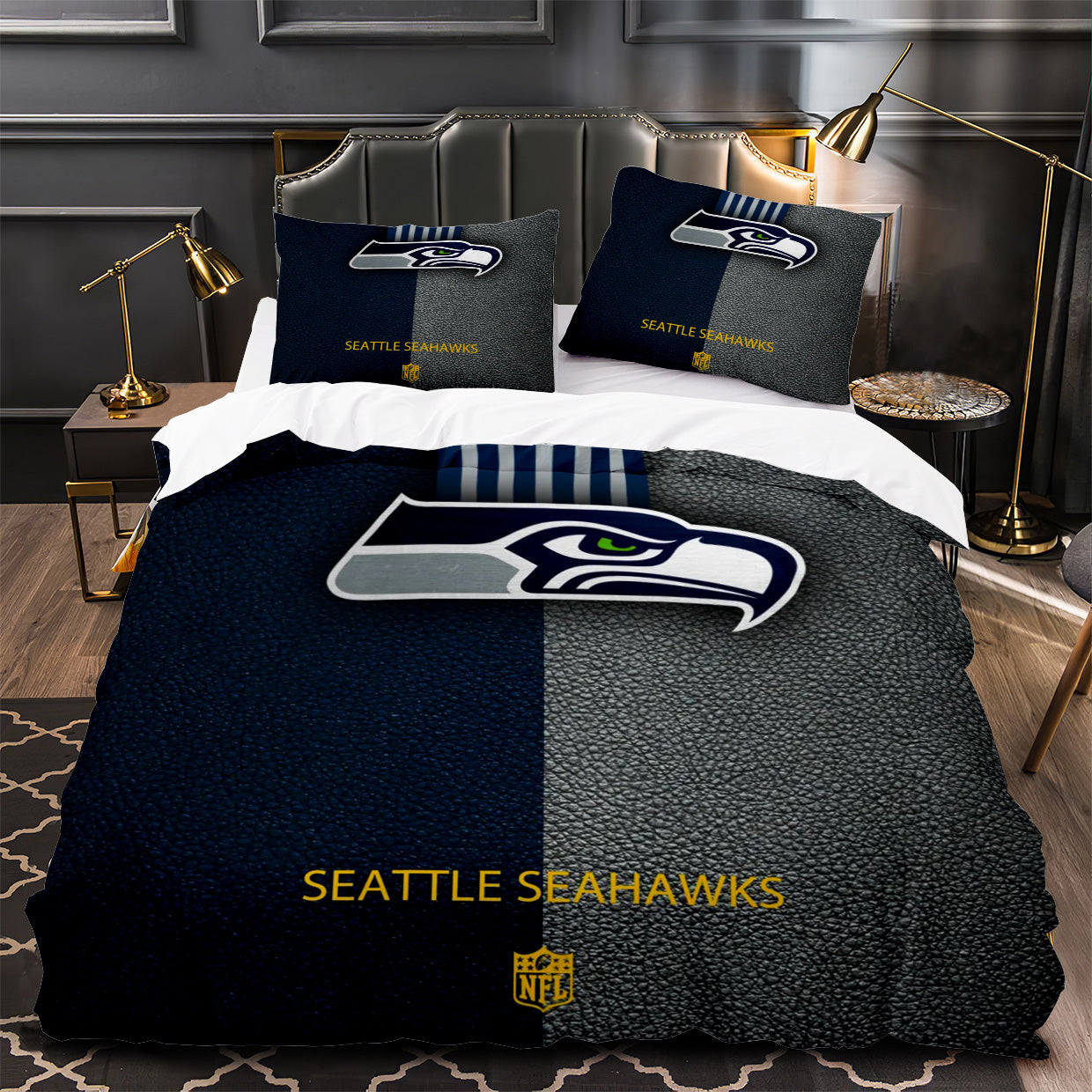 Seattle Seahawks Footbball Duvet Cover Quilt Case Pillowcase Bedding Set Without Filler