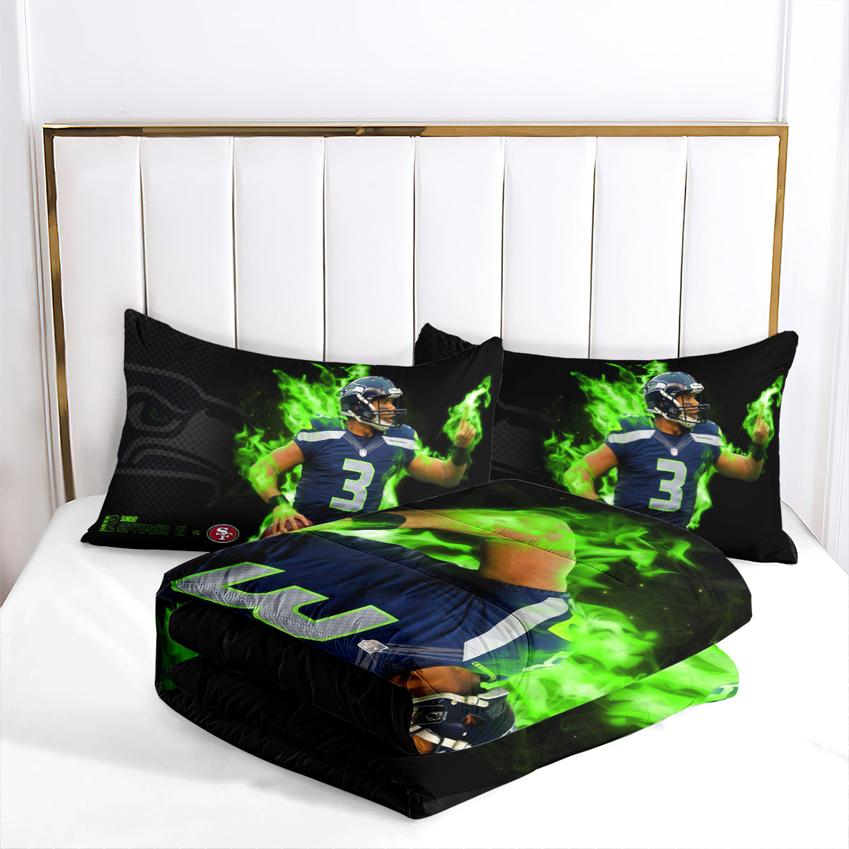 Seattle Seahawks Football Team Comforter Pillowcase Sets Blanket All Season Reversible Quilted Duvet