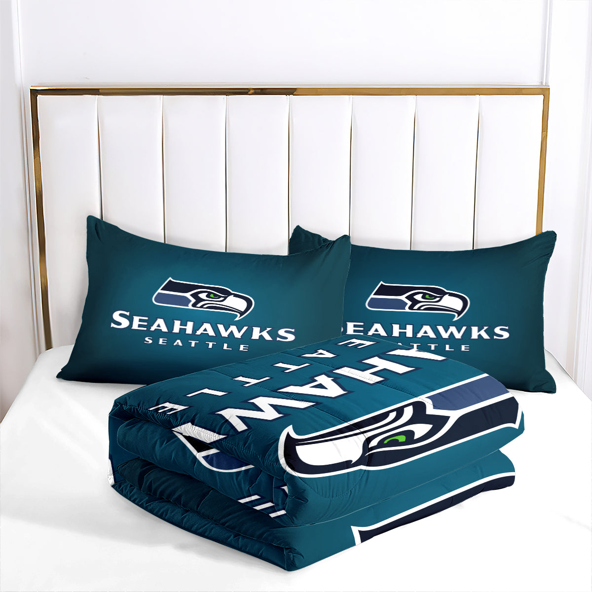 Seattle Seahawks Football Team Comforter Pillowcase Sets Blanket All Season Reversible Quilted Duvet