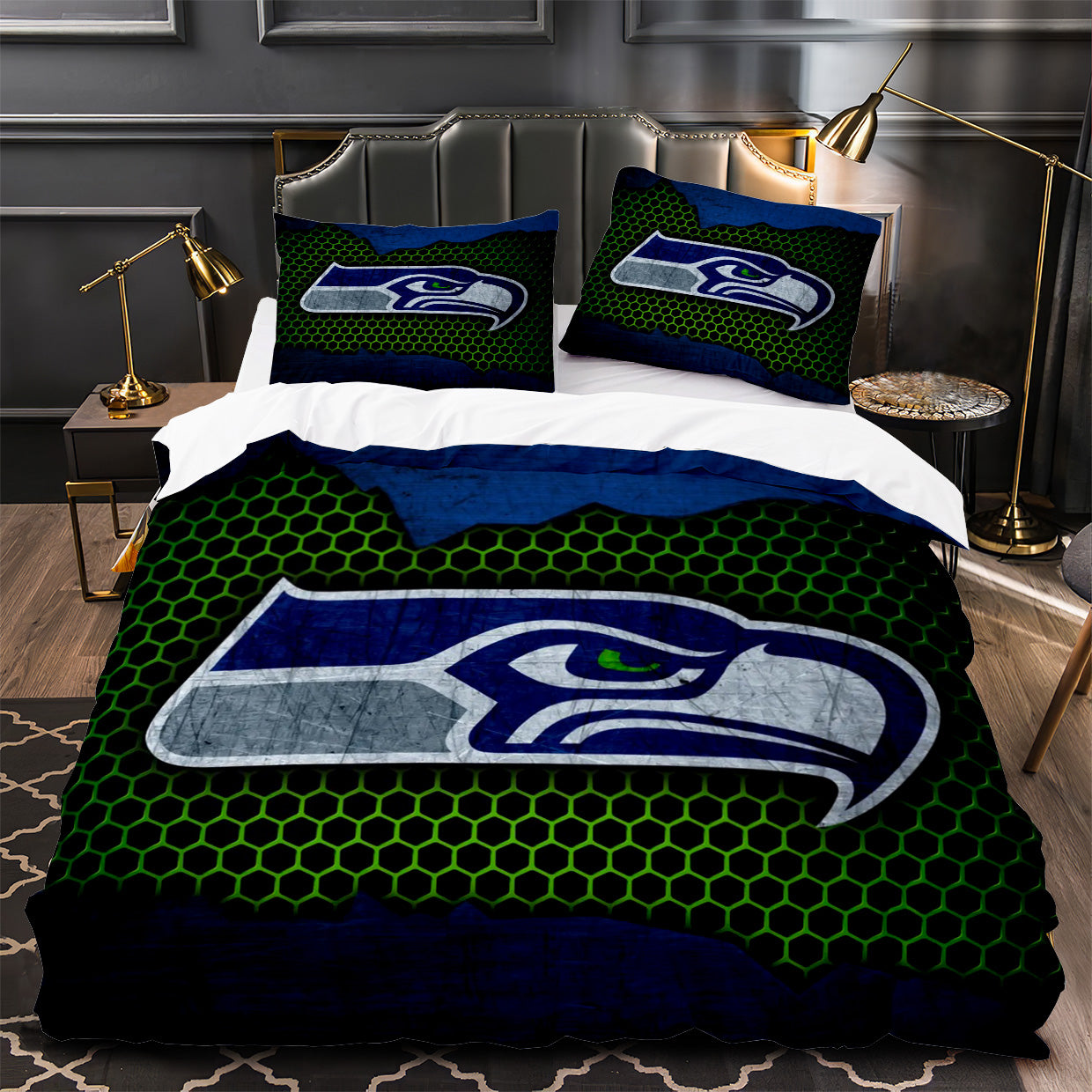 Seattle Seahawks Footbball Duvet Cover Quilt Case Pillowcase Bedding Set Without Filler