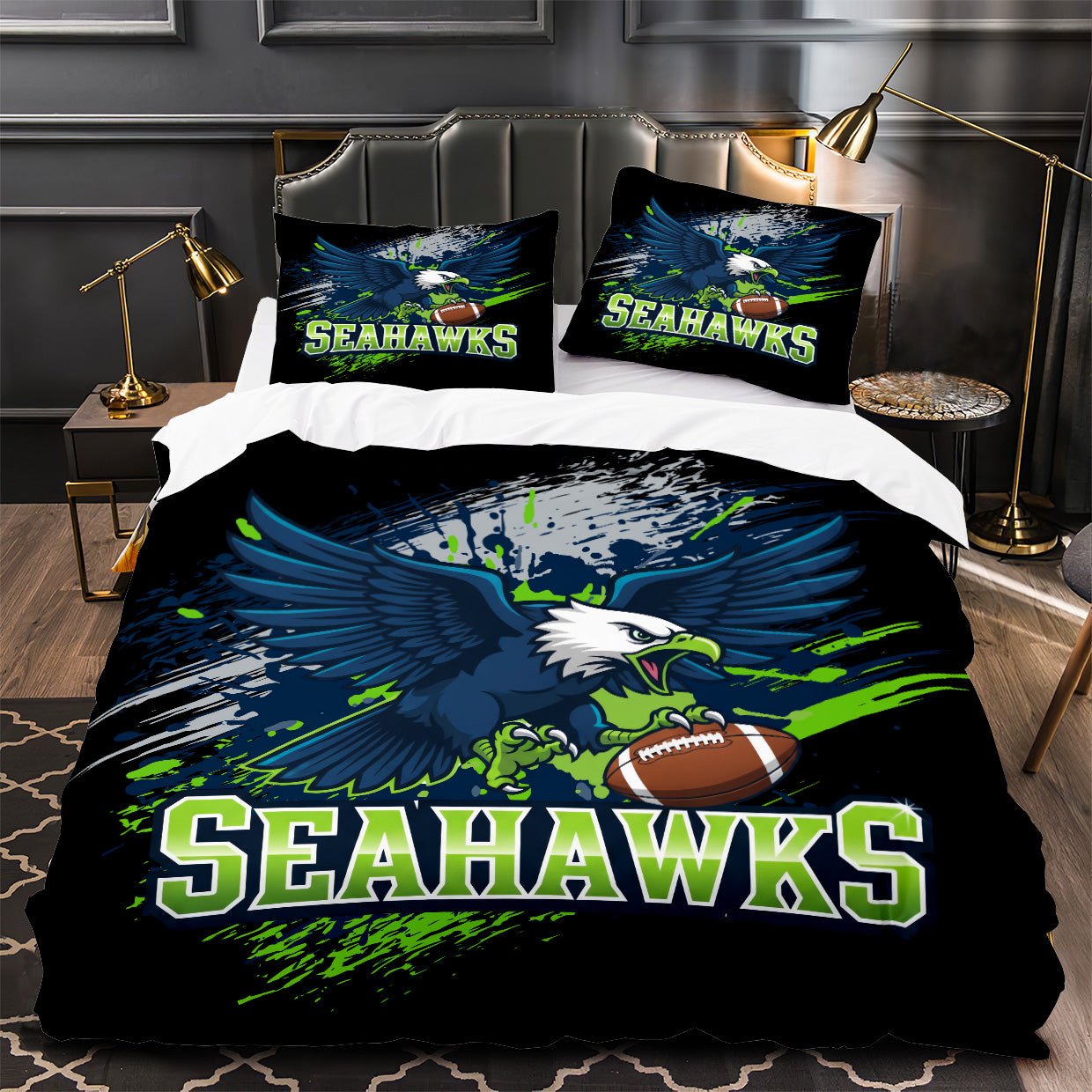 Seattle Seahawks Footbball Duvet Cover Quilt Case Pillowcase Bedding Set Without Filler