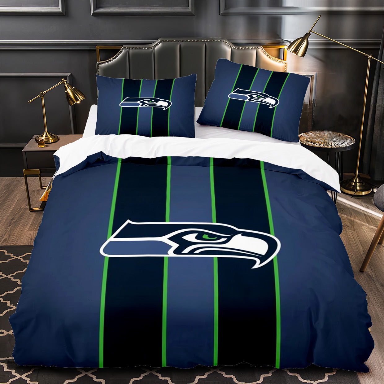 Seattle Seahawks Footbball Duvet Cover Quilt Case Pillowcase Bedding Set Without Filler