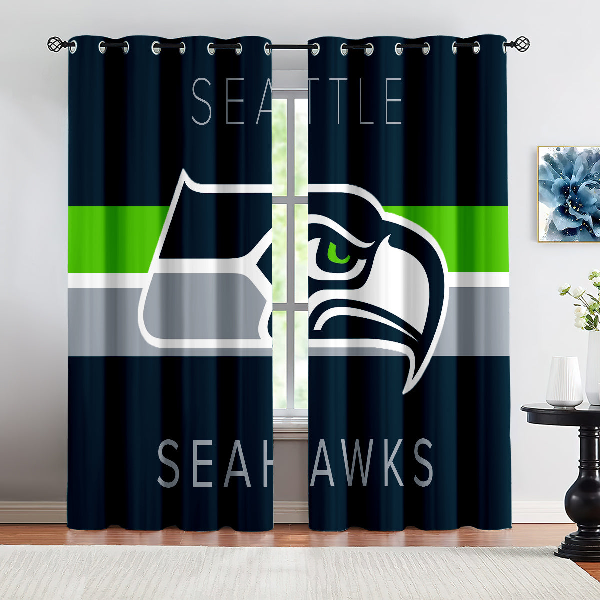 Seattle Seahawks Football Team Blackout Curtains Drapes For Window Treatment Set