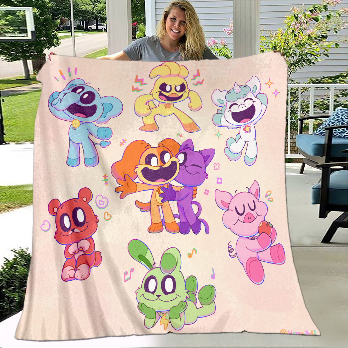 Smiling Critters Flannel Fleece Throw Blanket