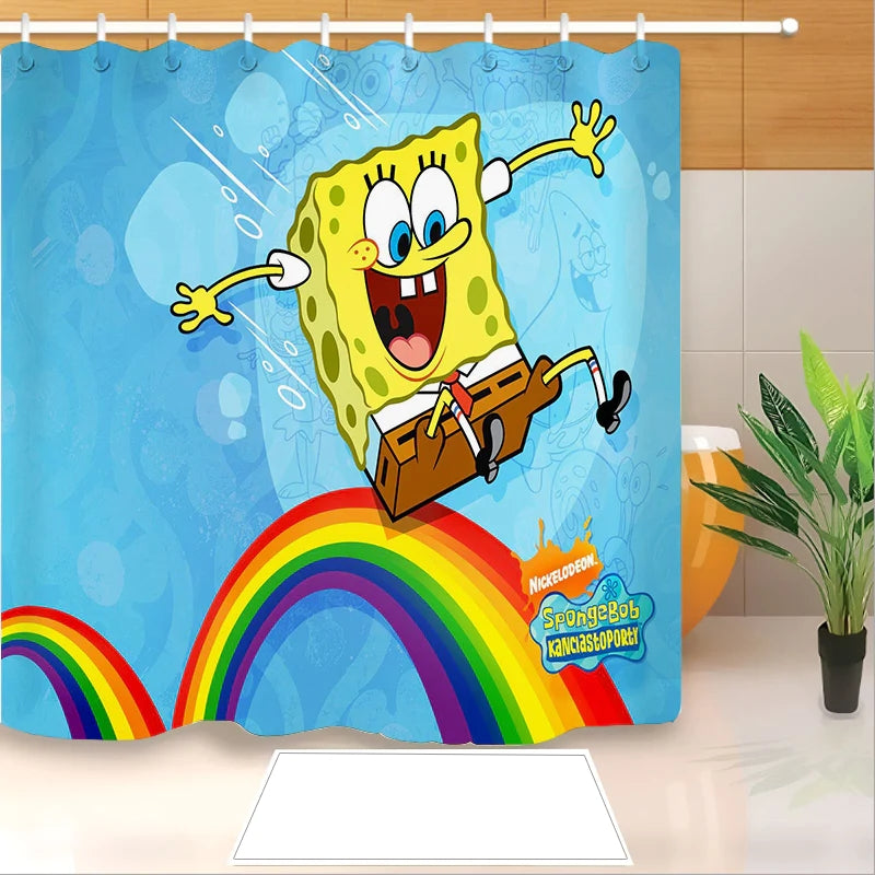 SpongeBob SquarePants Shower Curtain Waterproof Bath Curtains Bathroom Decor With Hooks
