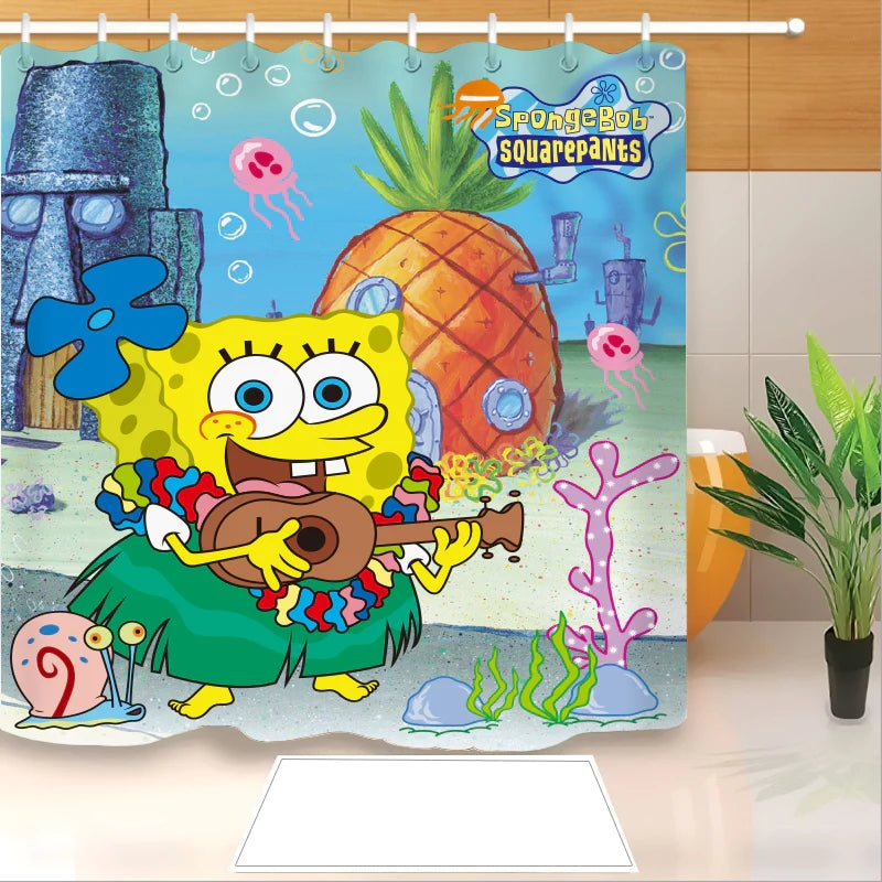 SpongeBob SquarePants Shower Curtain Waterproof Bath Curtains Bathroom Decor With Hooks