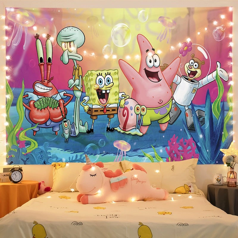 SpongeBob SquarePants Wall Decor Hanging Tapestry Home Bedroom Living Room Decoration