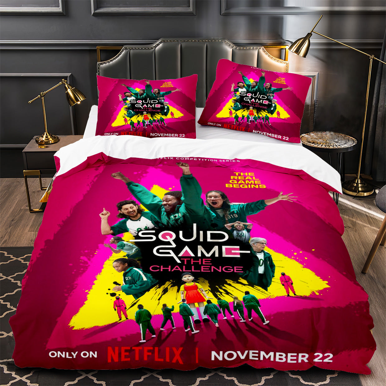 Squids Game Duvet Cover Quilt Case Pillowcase Bedding Set Without Filler