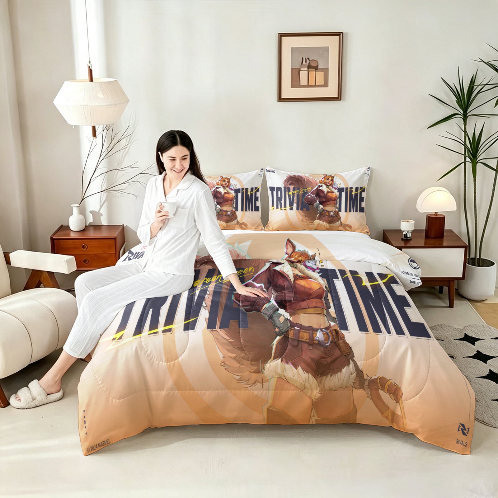 ‌Marvel Rivals Squirrel Girl Comforter Pillowcase Sets Blanket All Season Reversible Quilted Duvet