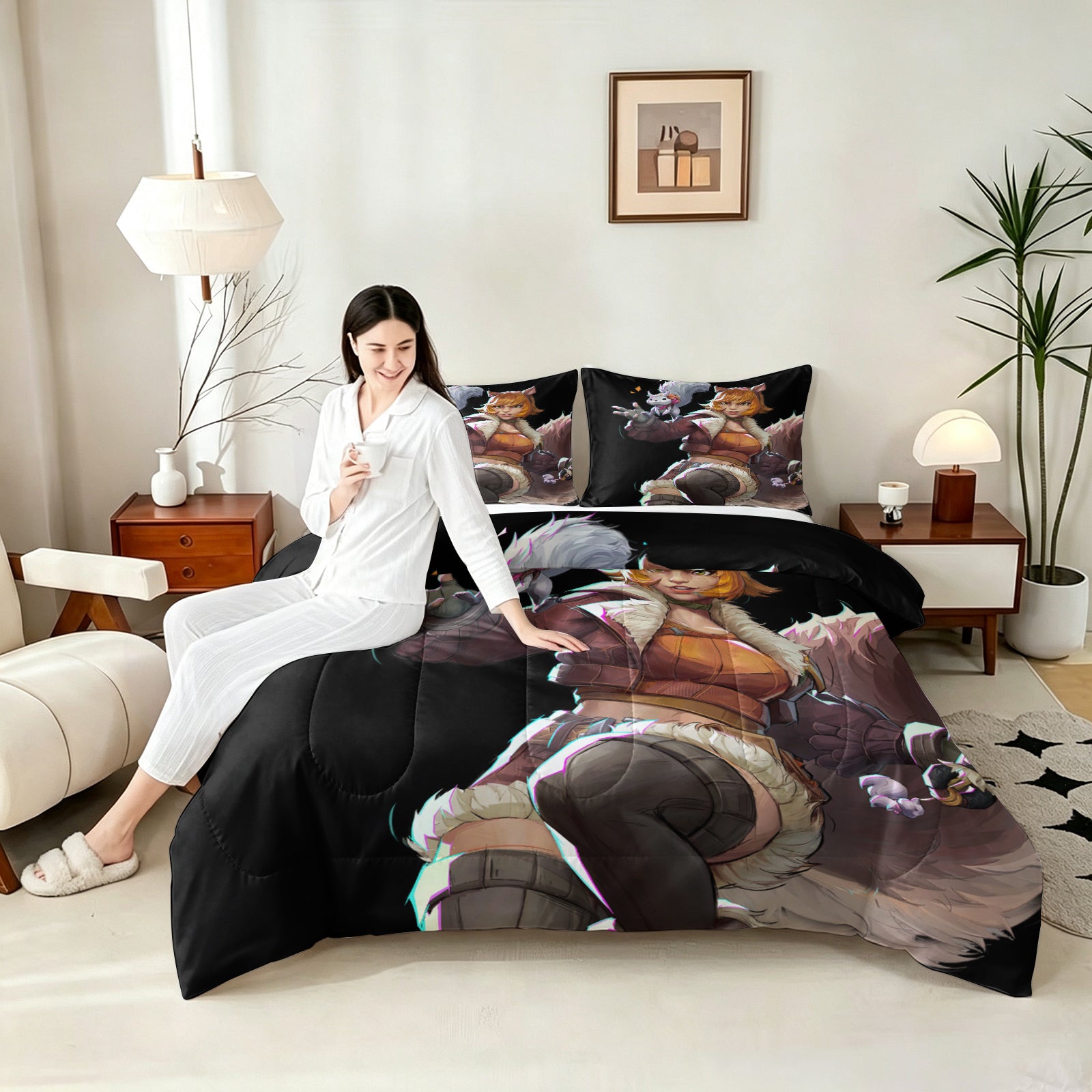 ‌Marvel Rivals Squirrel Girl Comforter Pillowcase Sets Blanket All Season Reversible Quilted Duvet