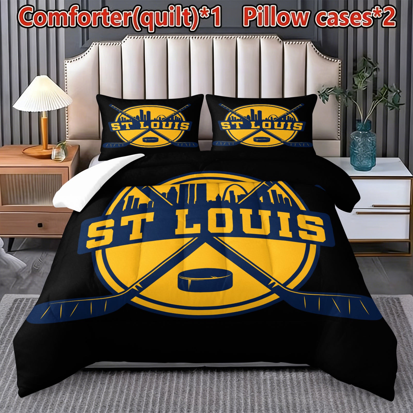 St Louis Blues Hockey League Comforter Pillowcase Sets Blanket All Season Reversible Quilted Duvet