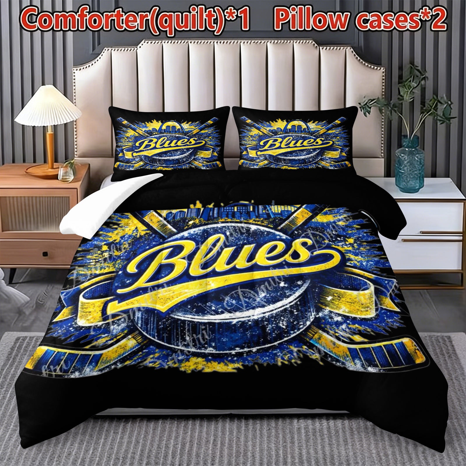 St Louis Blues Hockey League Comforter Pillowcase Sets Blanket All Season Reversible Quilted Duvet