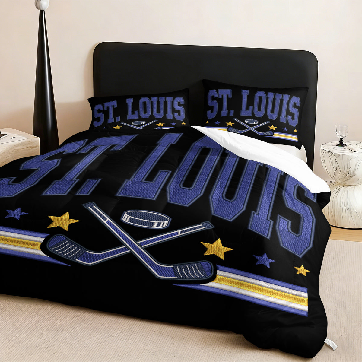 St Louis Blues Hockey League Comforter Pillowcase Sets Blanket All Season Reversible Quilted Duvet