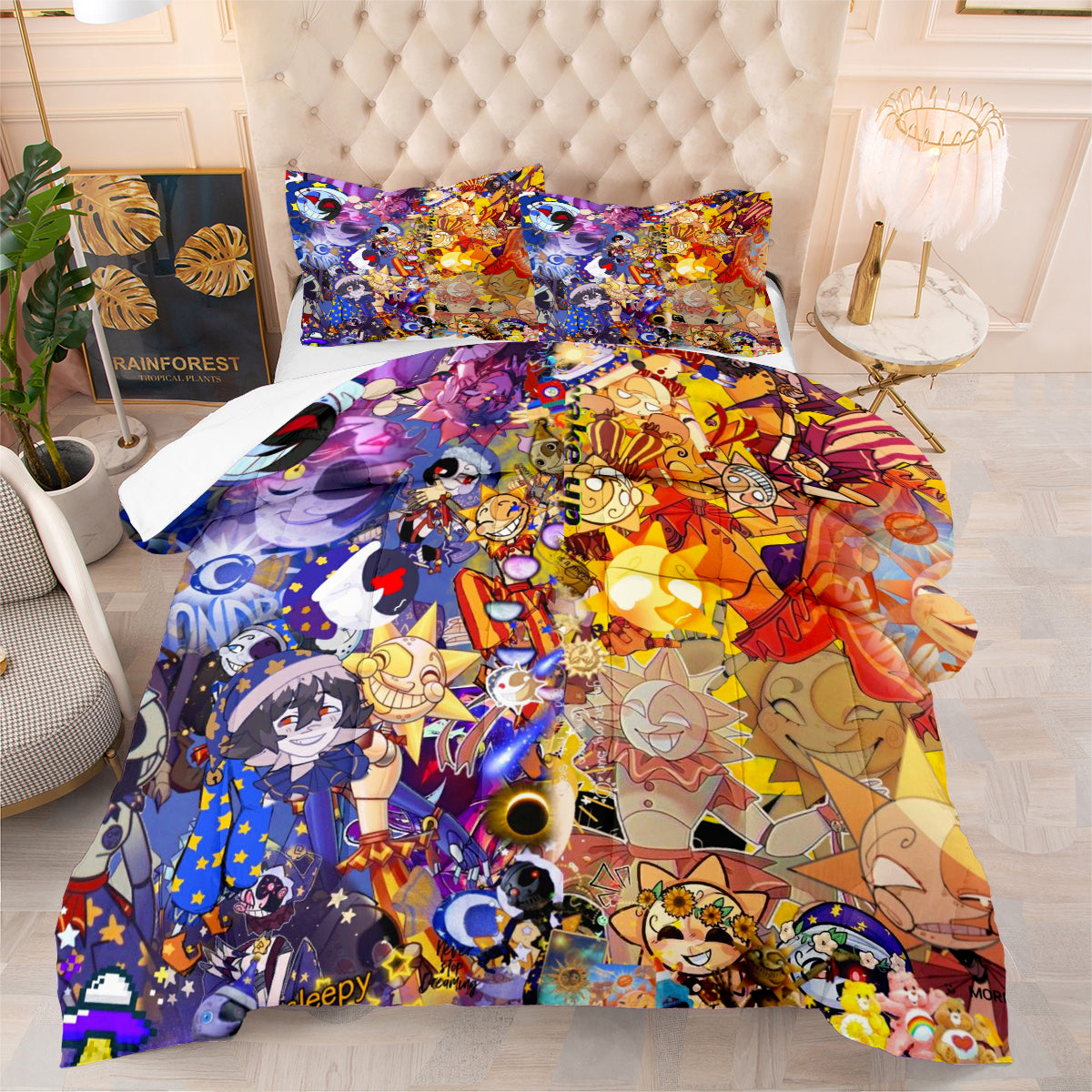 Fnaf Sundrop And Moondrop Comforter Pillowcase Sets Blanket All Season Reversible Quilted Duvet