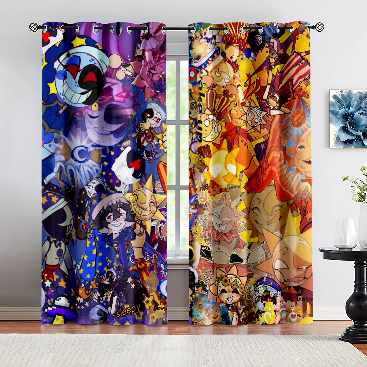 Sundrop and Moondrop Fnaf Blackout Curtains Drapes for Window Treatment Set