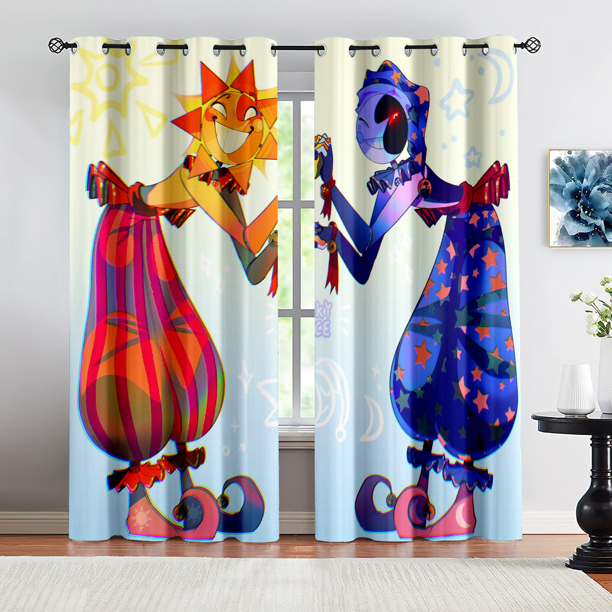 Sundrop and Moondrop Fnaf Blackout Curtains Drapes for Window Treatment Set