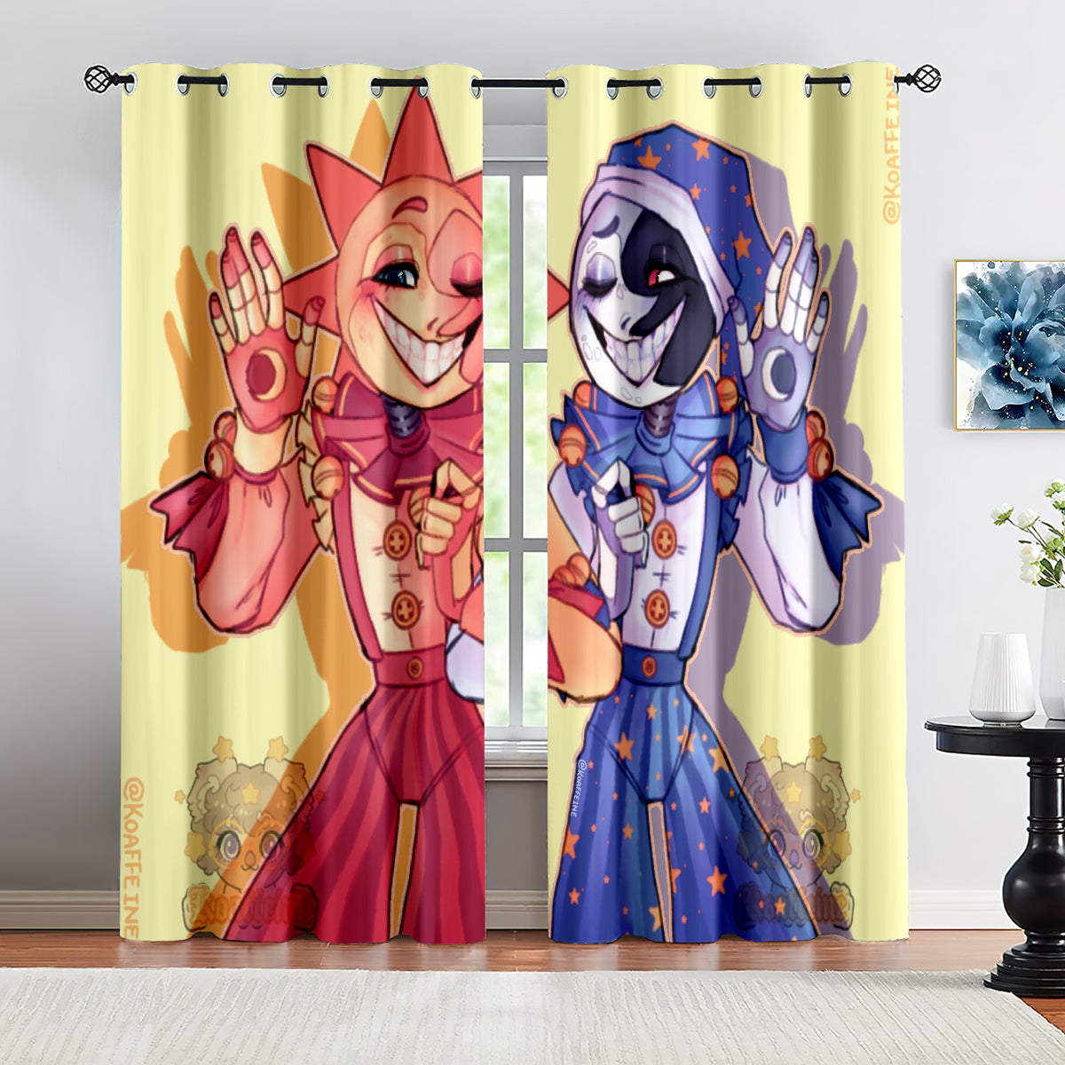 Sundrop and Moondrop Fnaf Blackout Curtains Drapes for Window Treatment Set