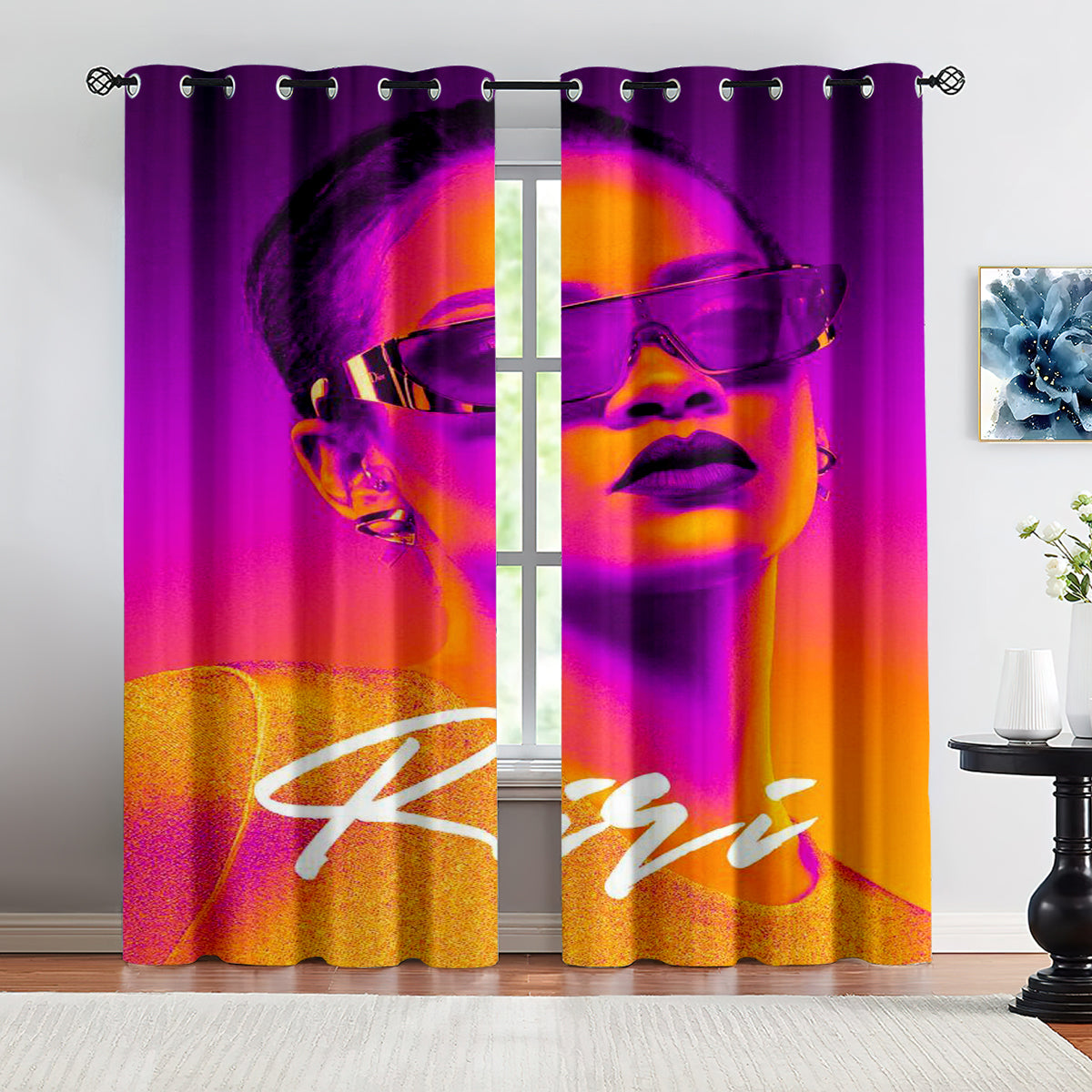 Super Star Rihanna Riri Football League Blackout Curtains Drapes for Window Treatment Set