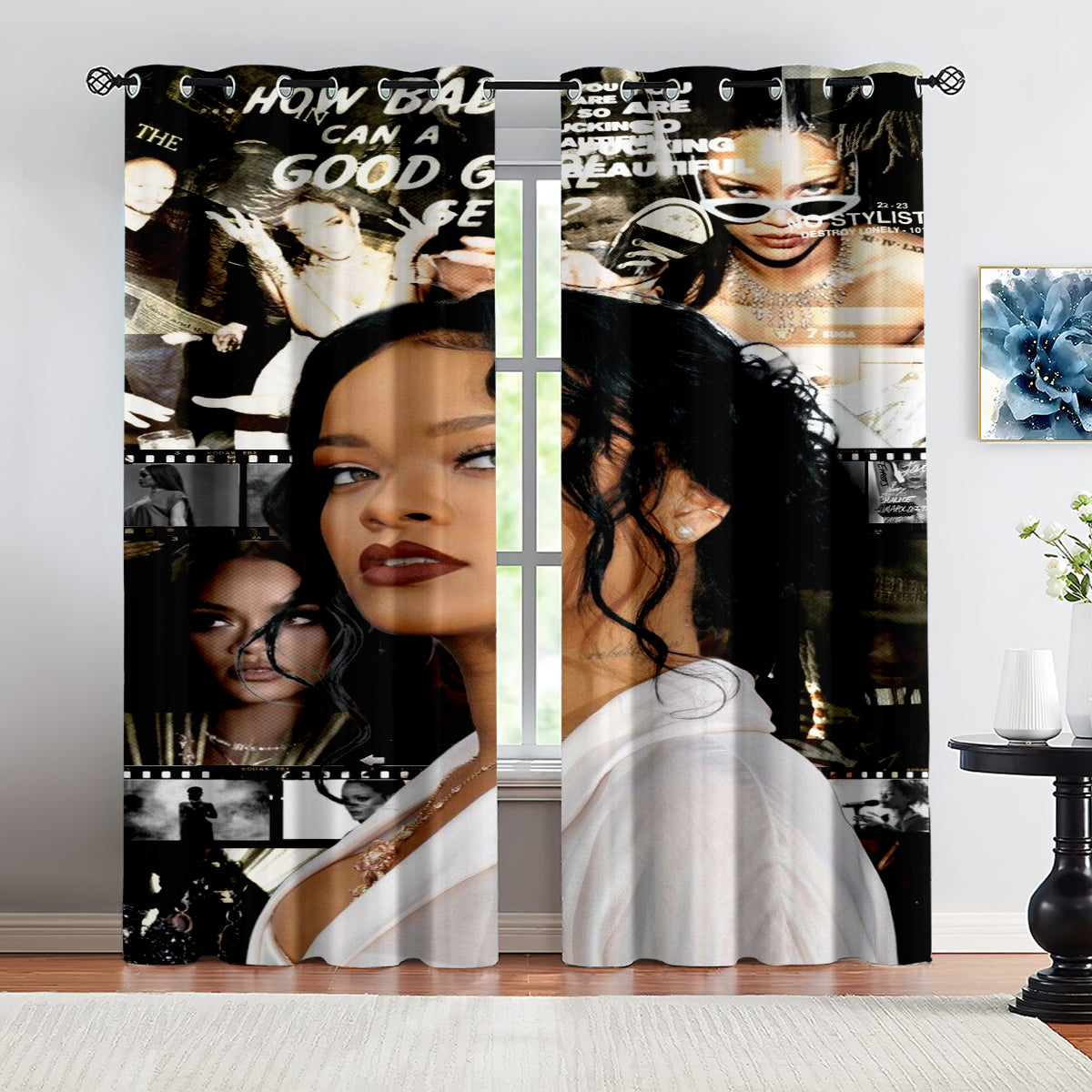 Super Star Rihanna Riri Football League Blackout Curtains Drapes for Window Treatment Set