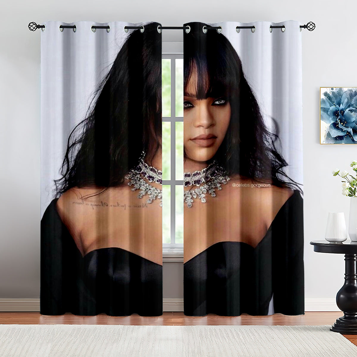 Super Star Rihanna Riri Football League Blackout Curtains Drapes for Window Treatment Set