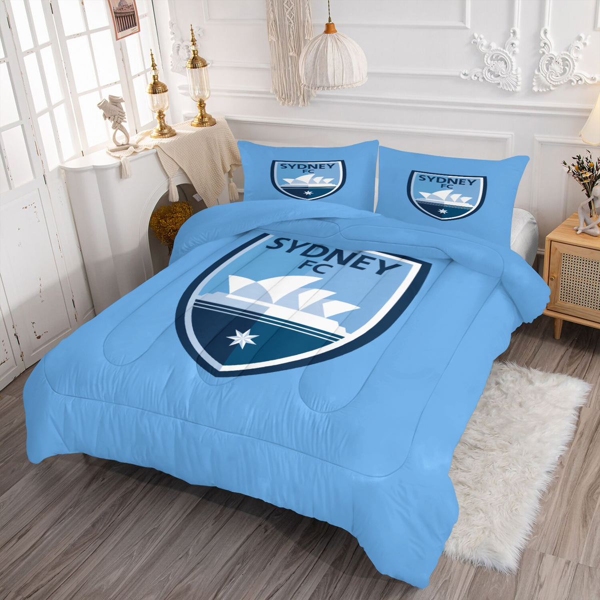Sydney FC  Soccer Comforter Pillowcase Sets Blanket All Season Reversible Quilted Duvet