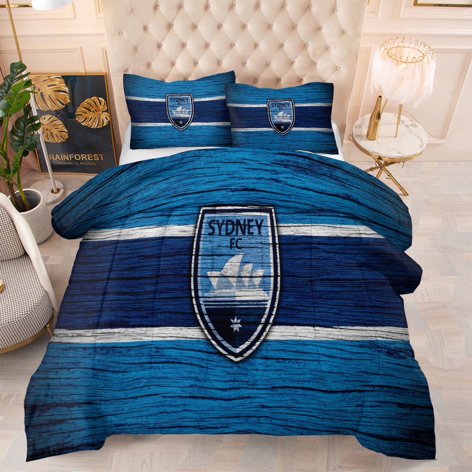 Sydney FC  Soccer Comforter Pillowcase Sets Blanket All Season Reversible Quilted Duvet