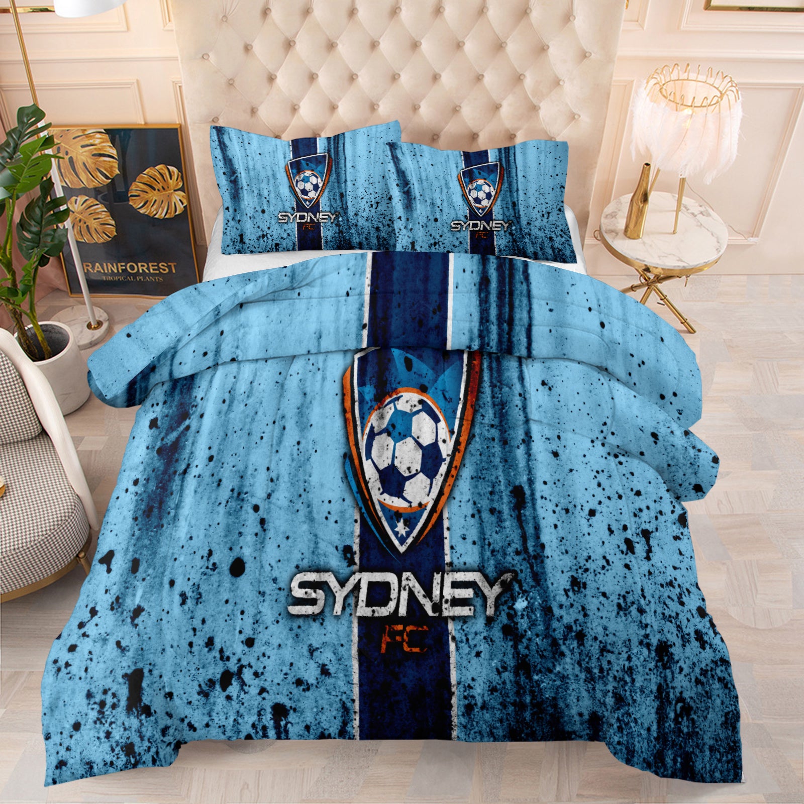 Sydney FC  Soccer Comforter Pillowcase Sets Blanket All Season Reversible Quilted Duvet