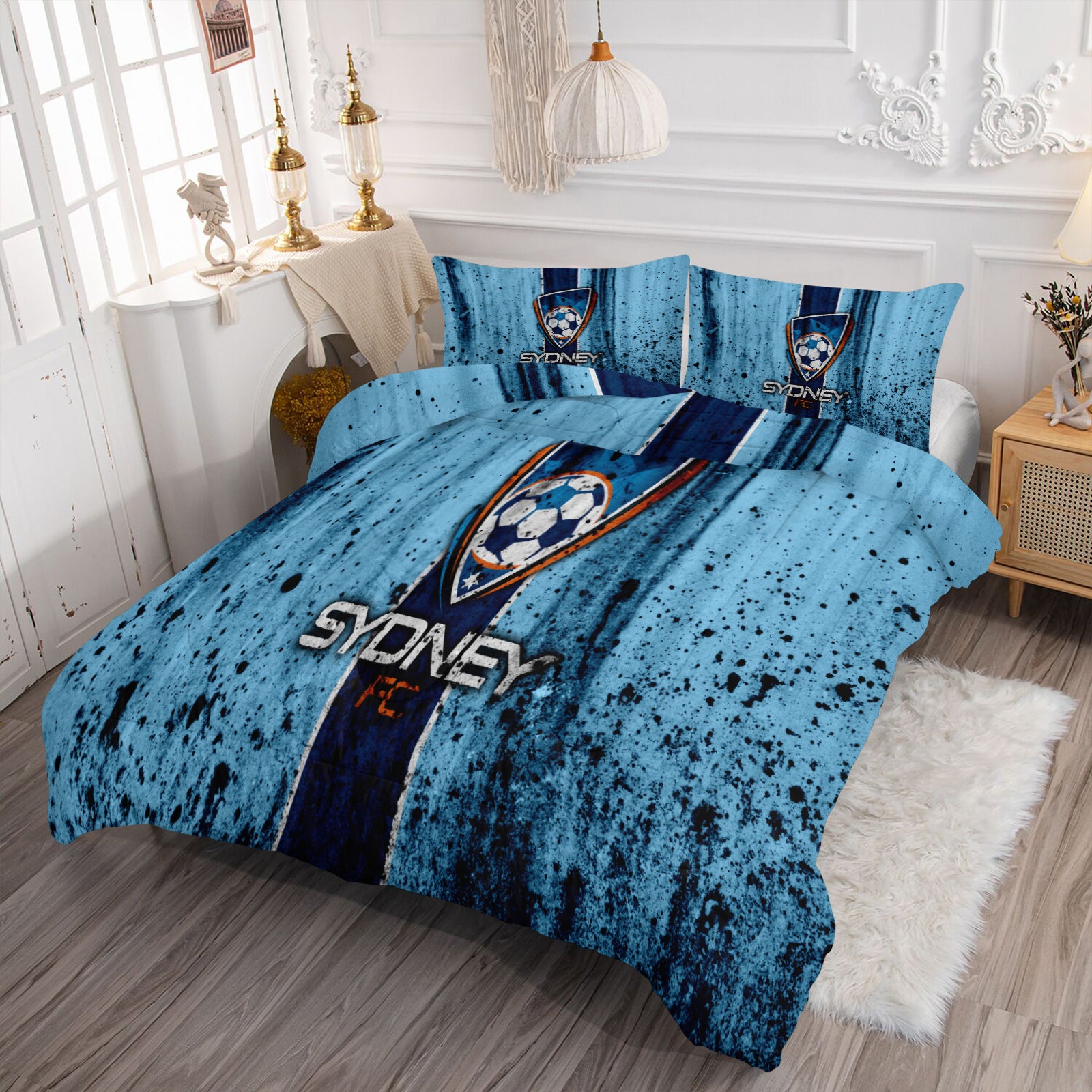 Sydney FC  Soccer Comforter Pillowcase Sets Blanket All Season Reversible Quilted Duvet