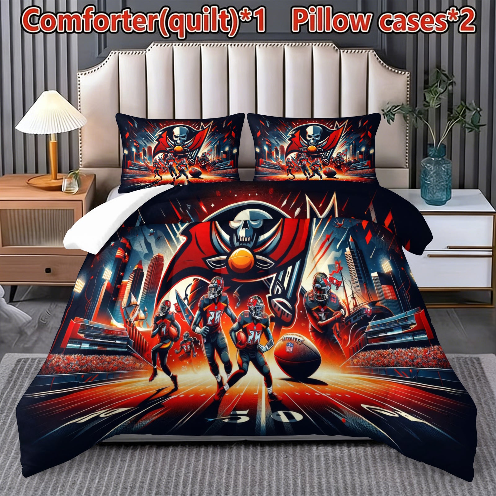 Tampa Bay Buccaneers Comforter Pillowcase Sets Blanket All Season Reversible Quilted Duvet