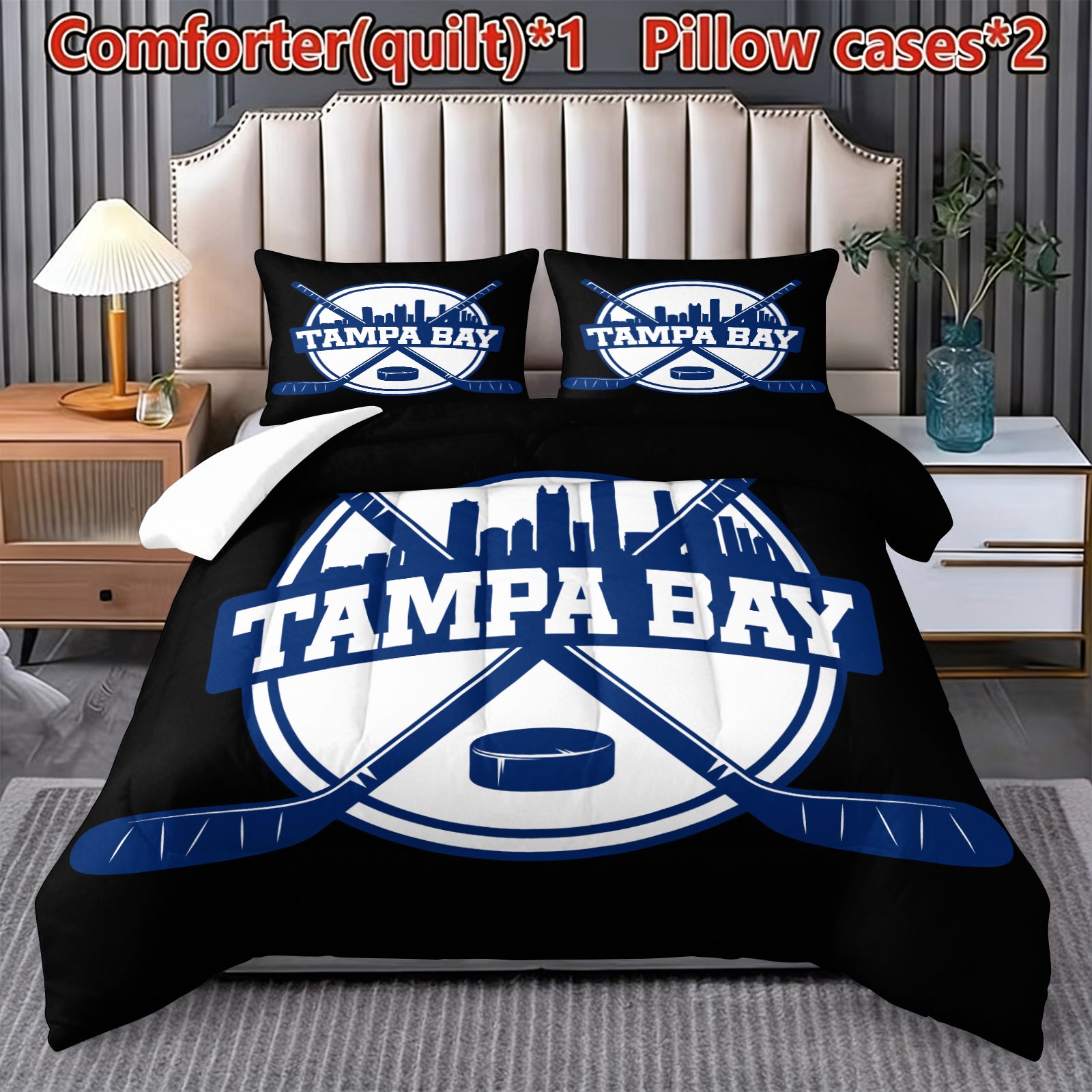 Tampa Bay Lightning Hockey League Comforter Pillowcase Sets Blanket All Season Reversible Quilted Duvet
