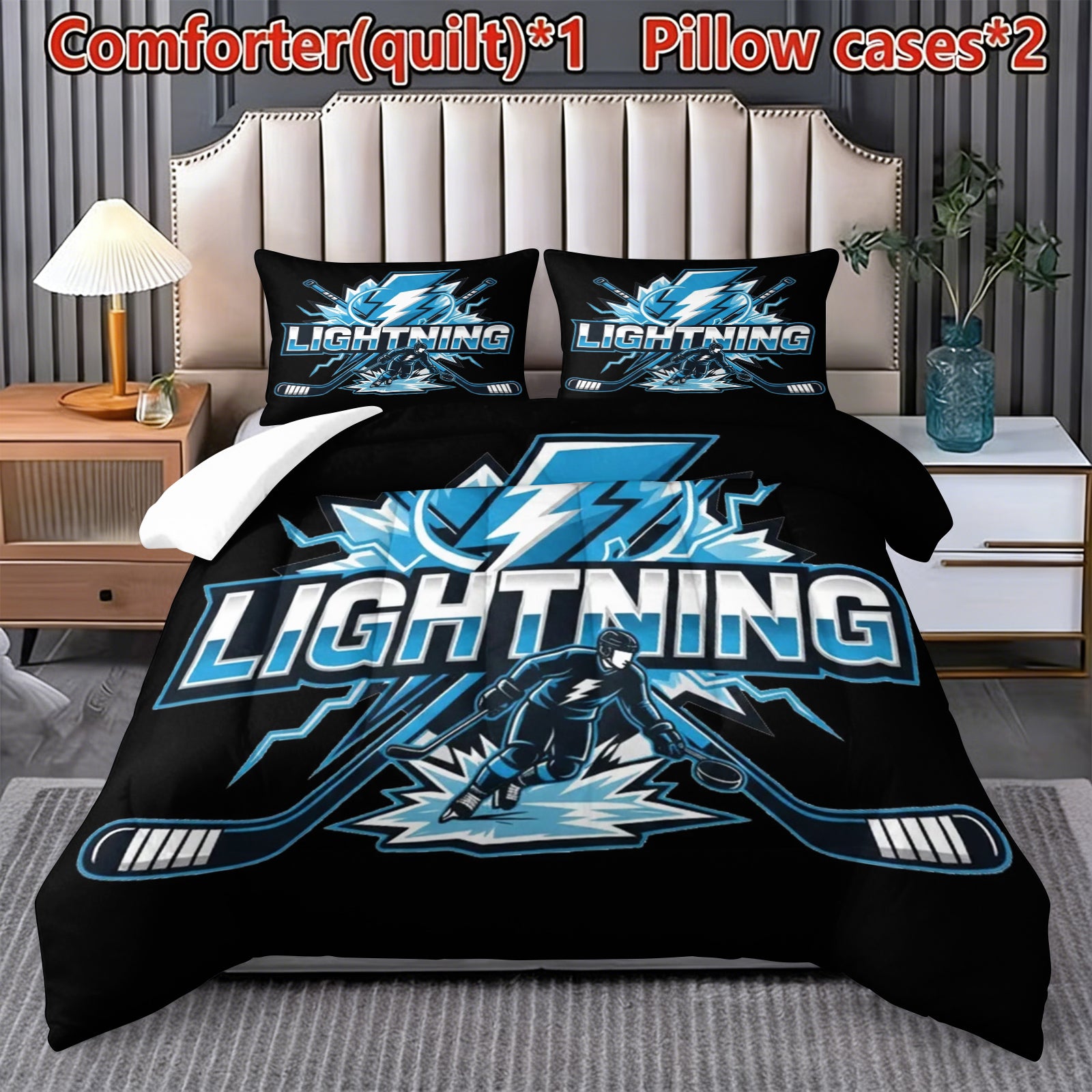 Tampa Bay Lightning Hockey League Comforter Pillowcase Sets Blanket All Season Reversible Quilted Duvet