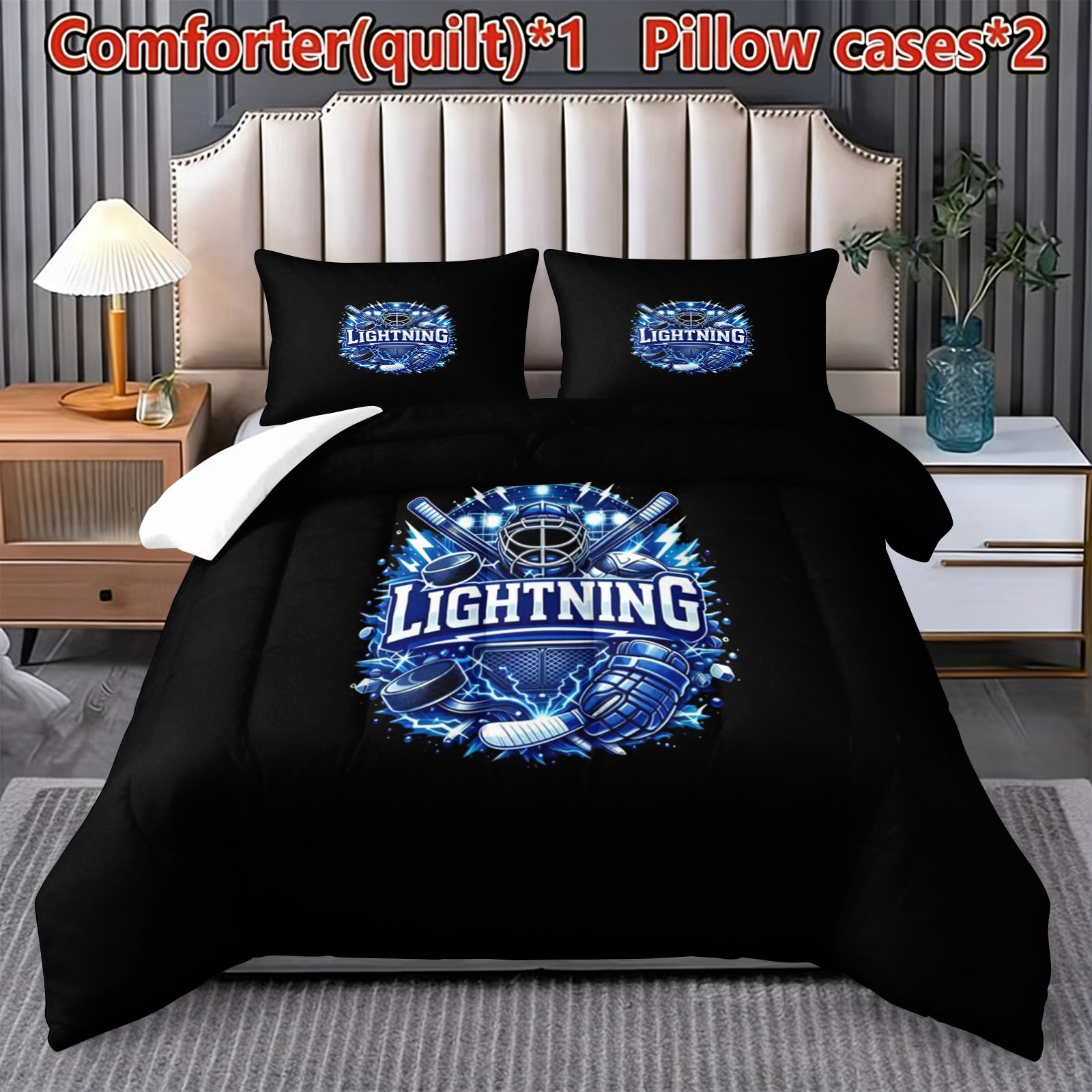 Tampa Bay Lightning Hockey League Comforter Pillowcase Sets Blanket All Season Reversible Quilted Duvet