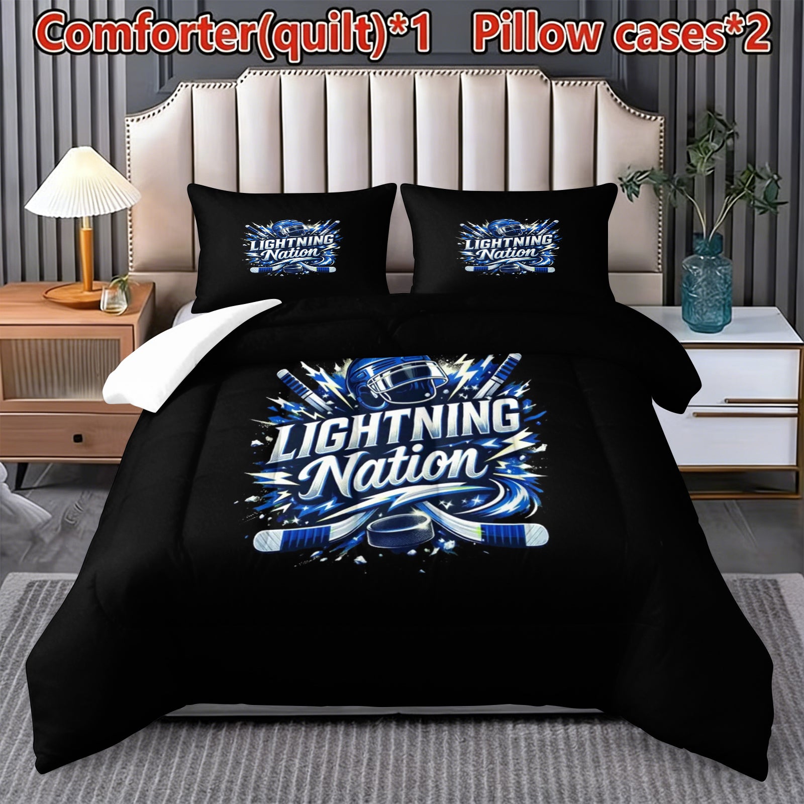 Tampa Bay Lightning Hockey League Comforter Pillowcase Sets Blanket All Season Reversible Quilted Duvet