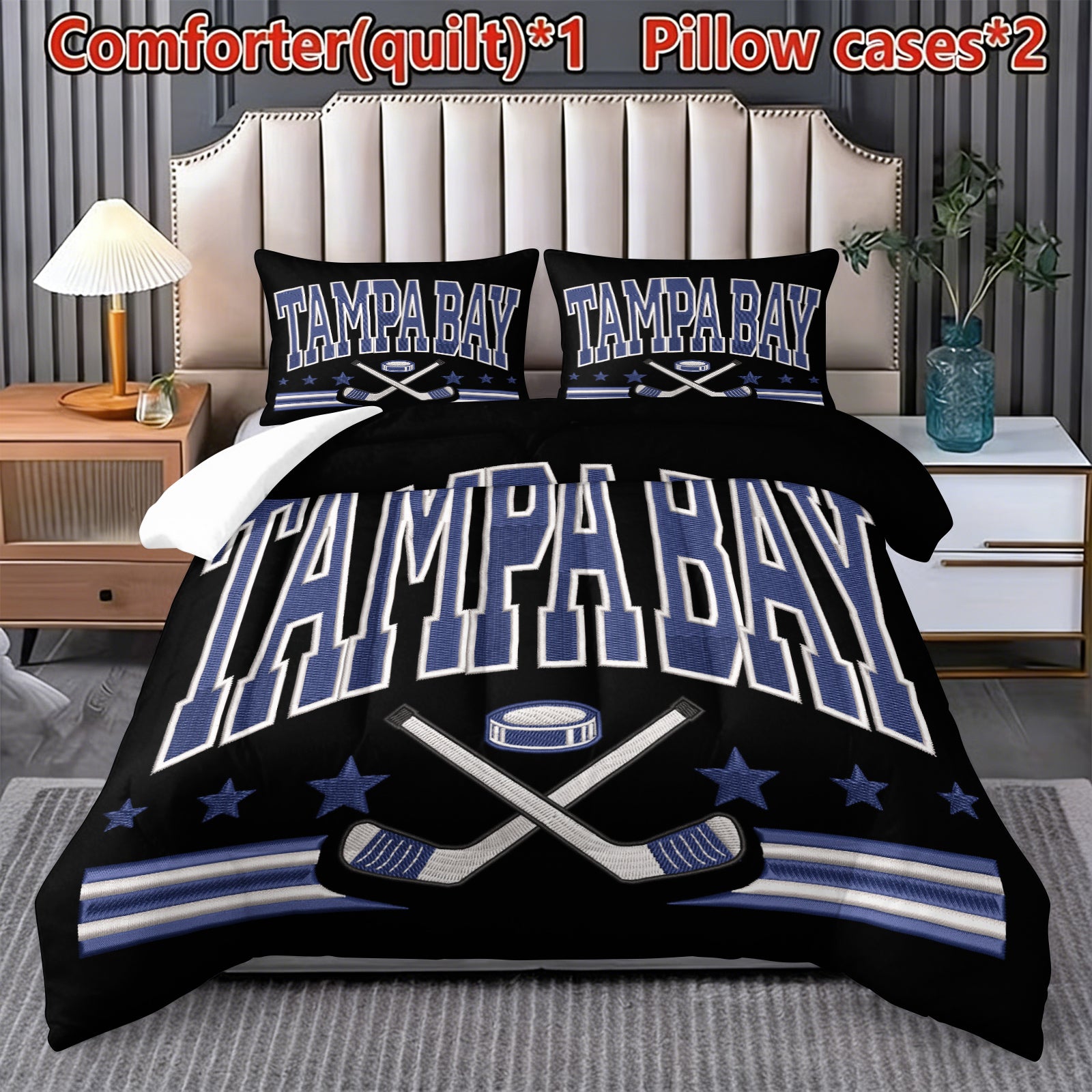 Tampa Bay Lightning Hockey League Comforter Pillowcase Sets Blanket All Season Reversible Quilted Duvet