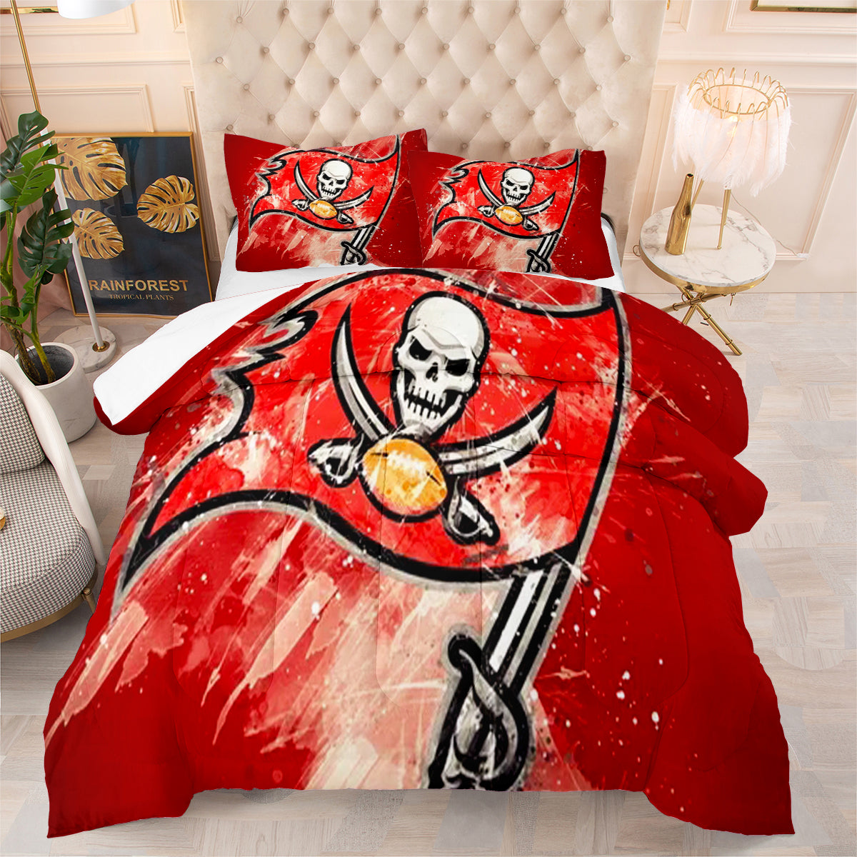 Tampa Bay Buccaneers Football Team Comforter Pillowcase Sets Blanket All Season Reversible Quilted Duvet