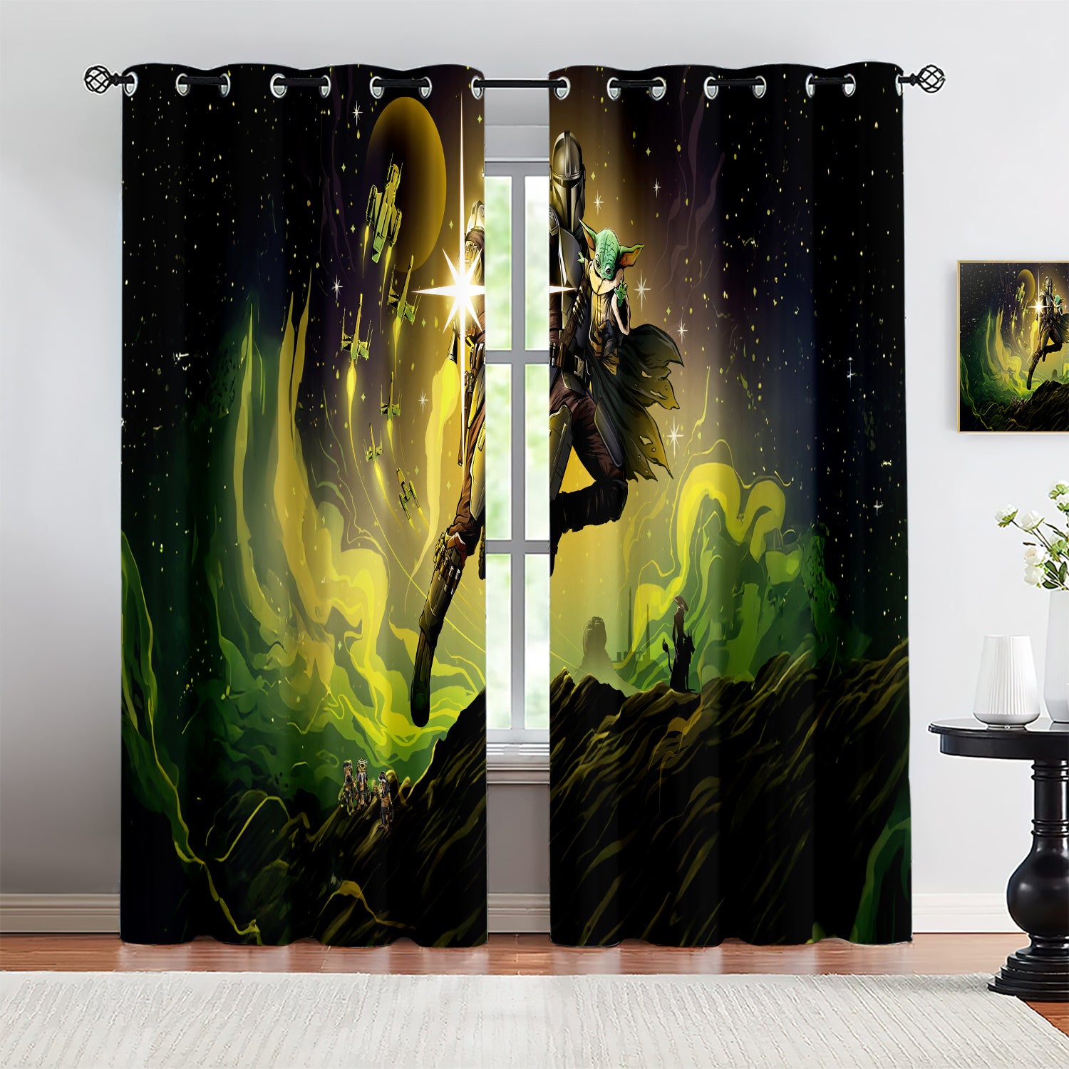 The Mandalorian And Grogu Blackout Curtains Drapes For Window Treatment Set