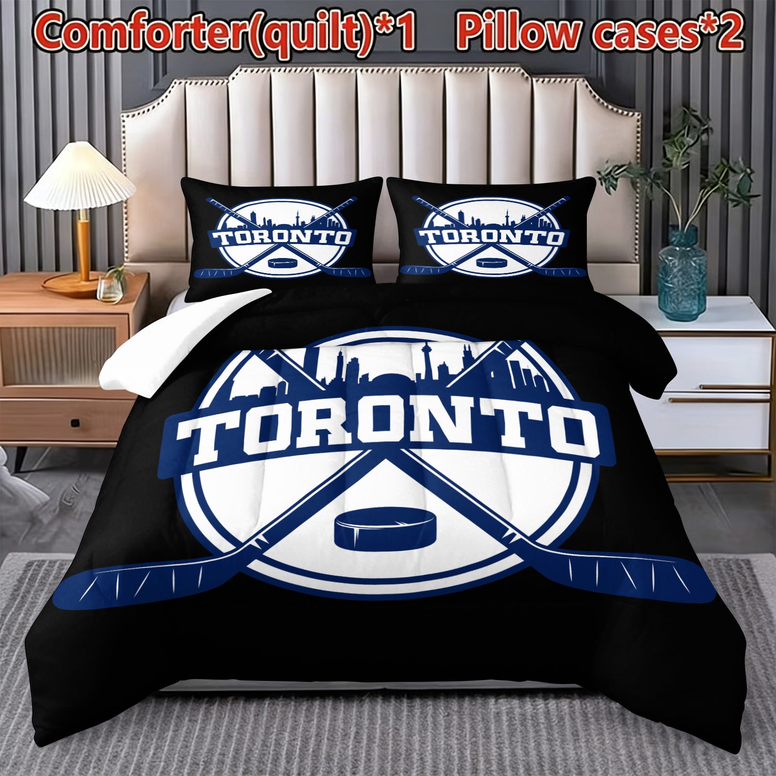 Toronto Maple Leafs Hockey League Comforter Pillowcase Sets Blanket All Season Reversible Quilted Duvet