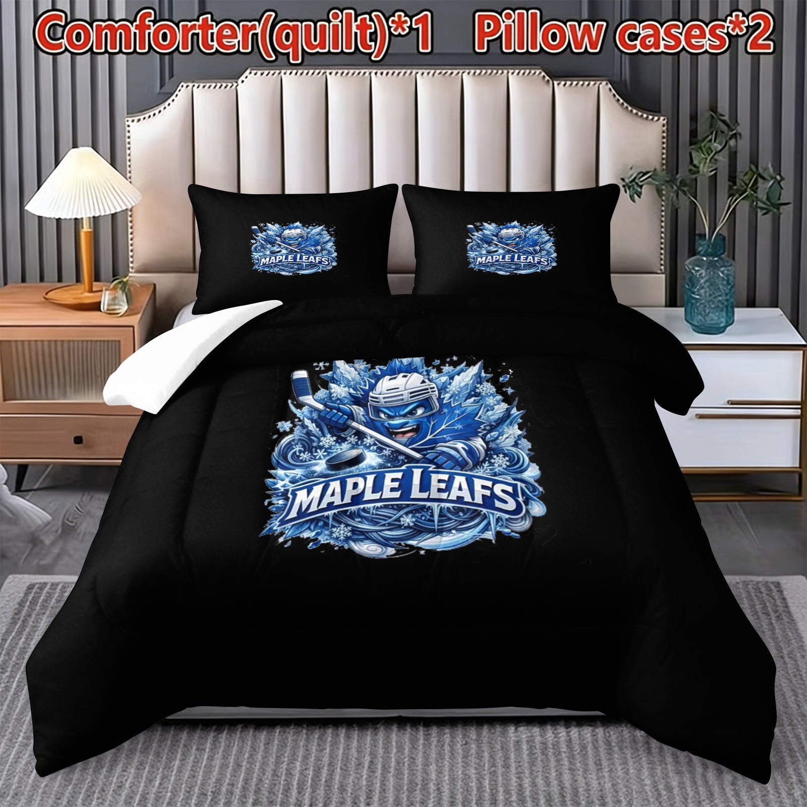 Toronto Maple Leafs Hockey League Comforter Pillowcase Sets Blanket All Season Reversible Quilted Duvet