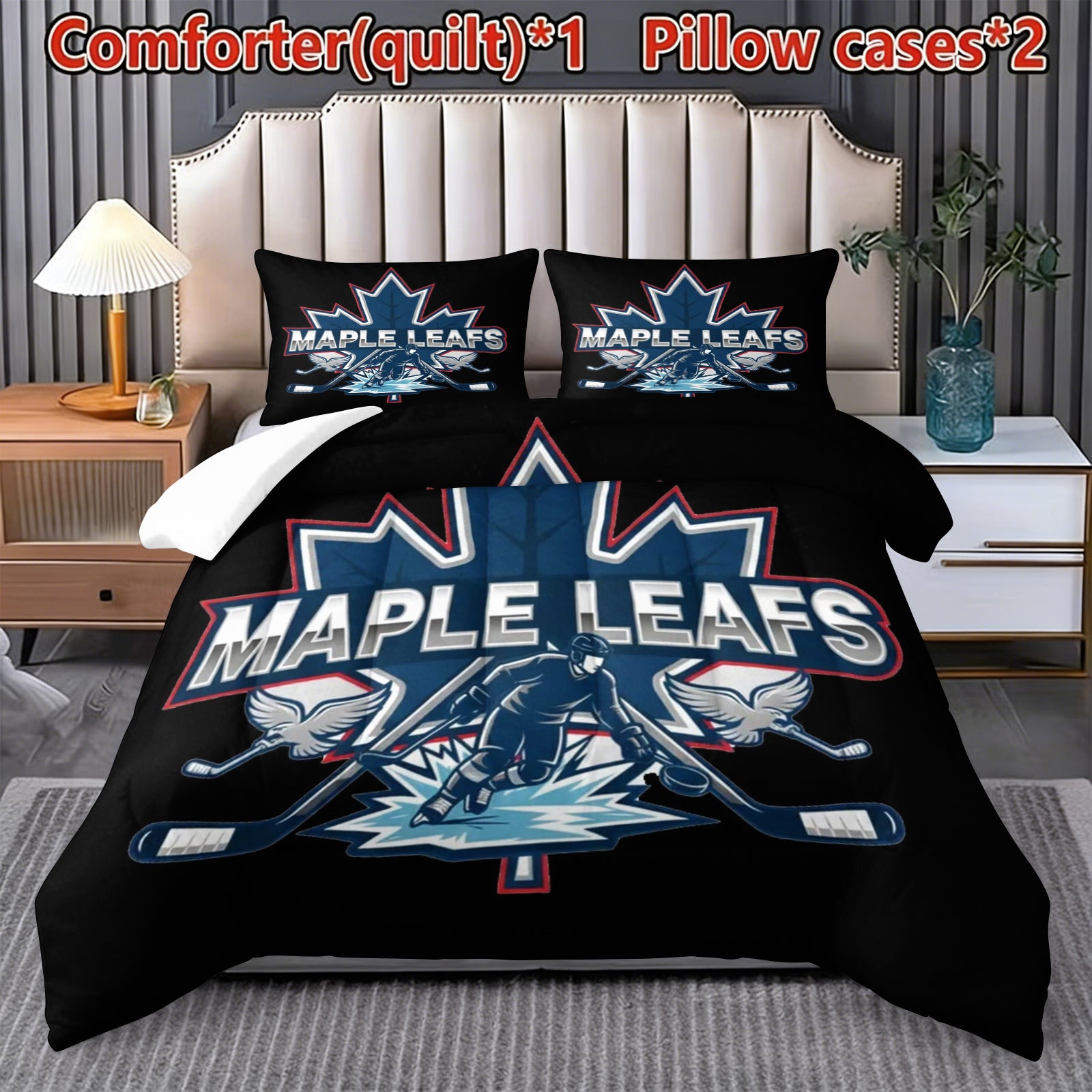 Toronto Maple Leafs Hockey League Comforter Pillowcase Sets Blanket All Season Reversible Quilted Duvet