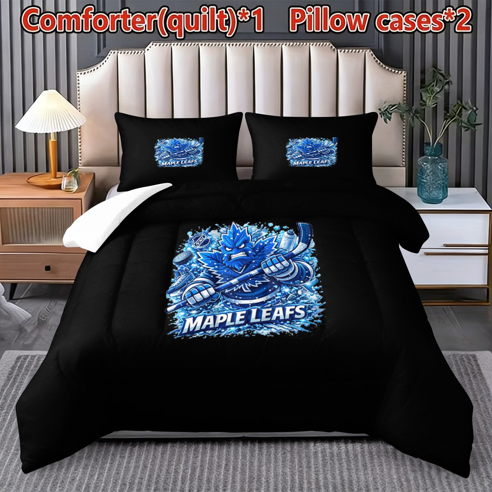 Toronto Maple Leafs Hockey League Comforter Pillowcase Sets Blanket All Season Reversible Quilted Duvet