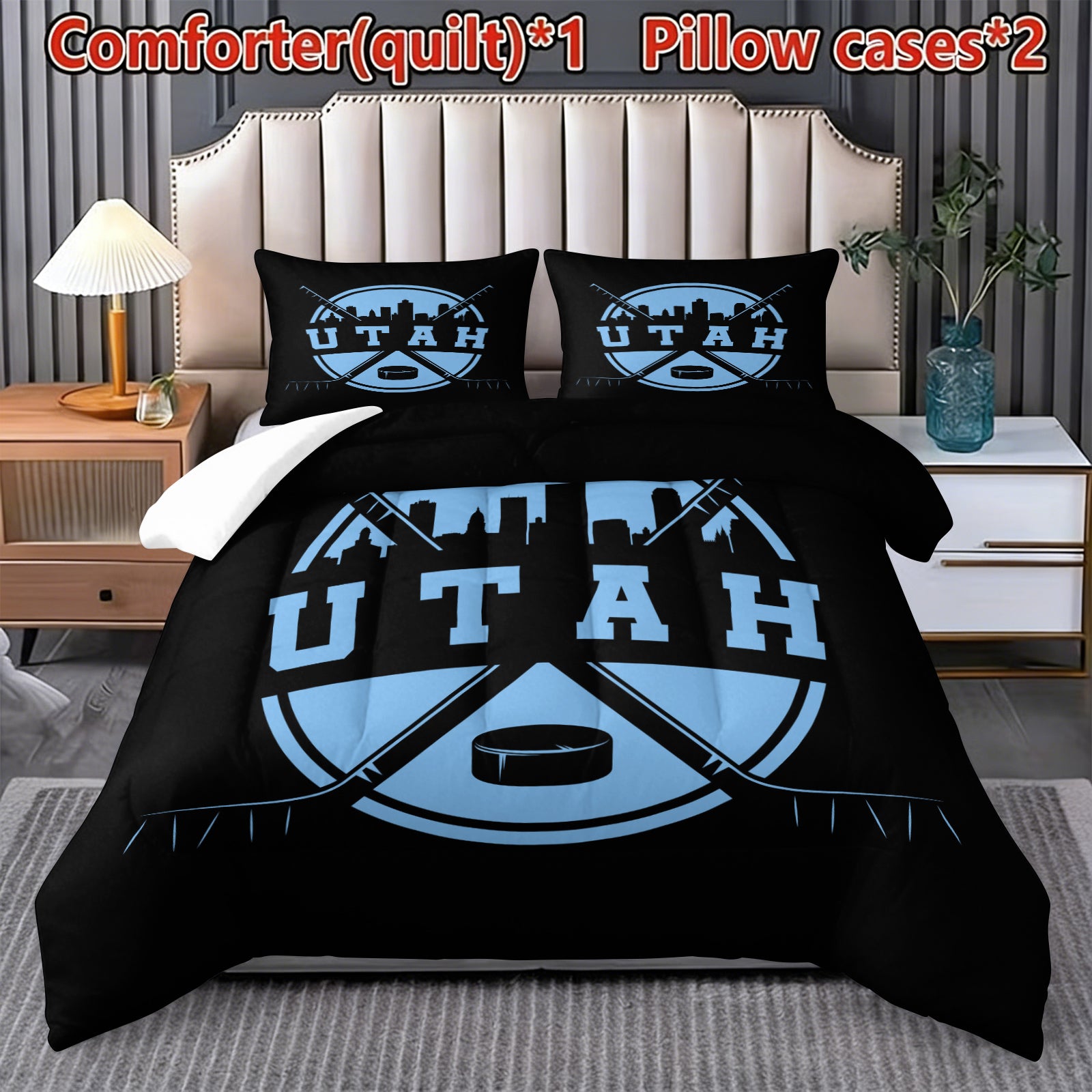 Utah Mammoth Hockey League Comforter Pillowcase Sets Blanket All Season Reversible Quilted Duvet