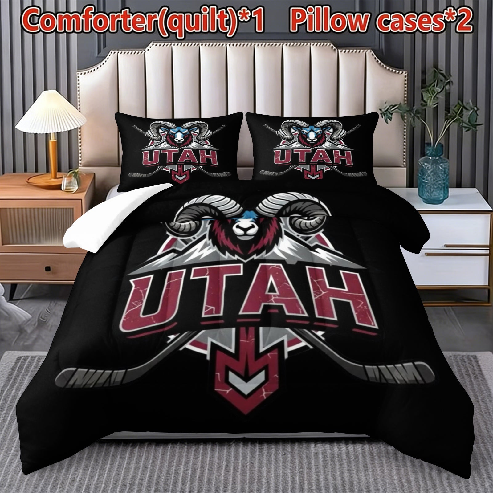 Utah Mammoth Hockey League Comforter Pillowcase Sets Blanket All Season Reversible Quilted Duvet