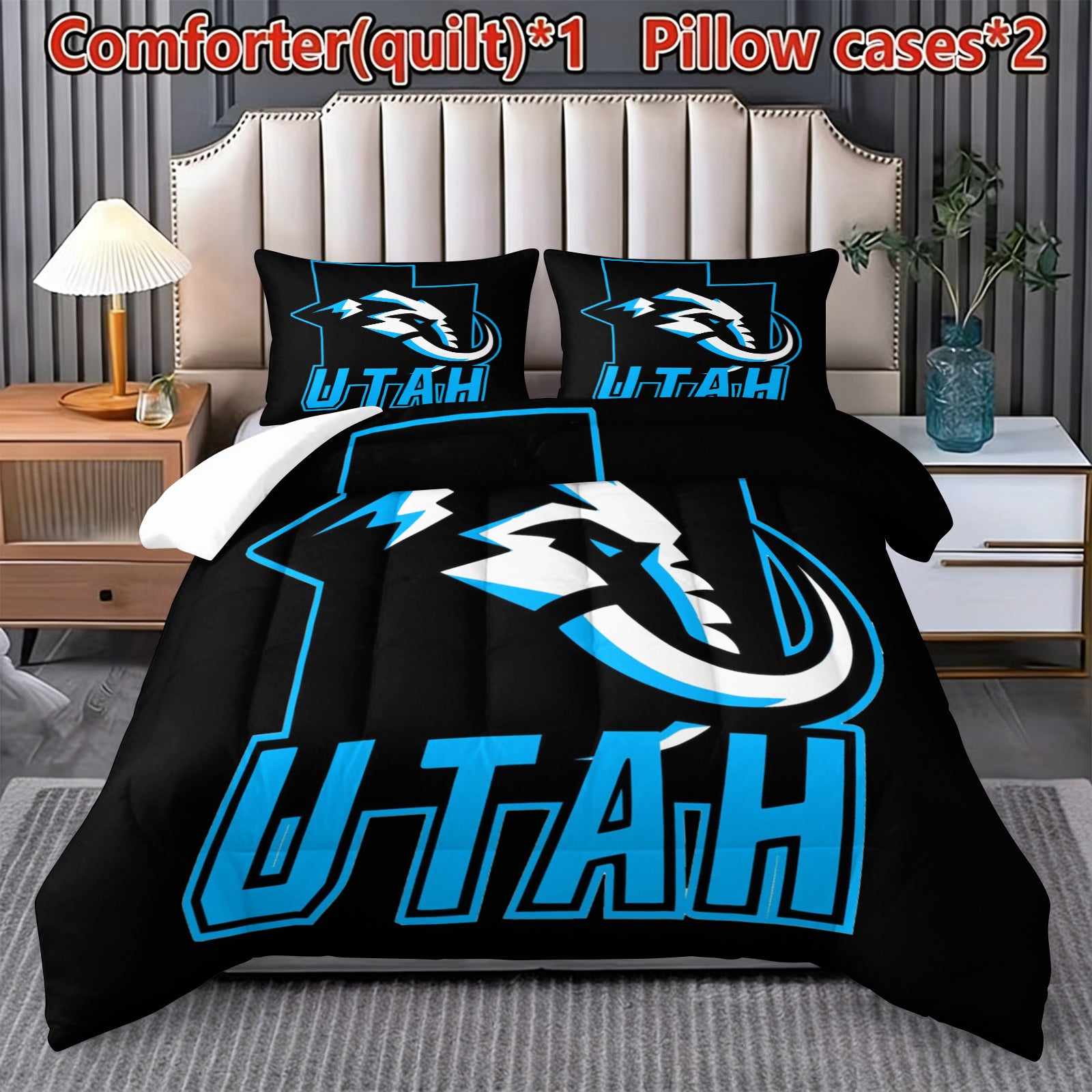 Utah Mammoth Hockey League Comforter Pillowcase Sets Blanket All Season Reversible Quilted Duvet